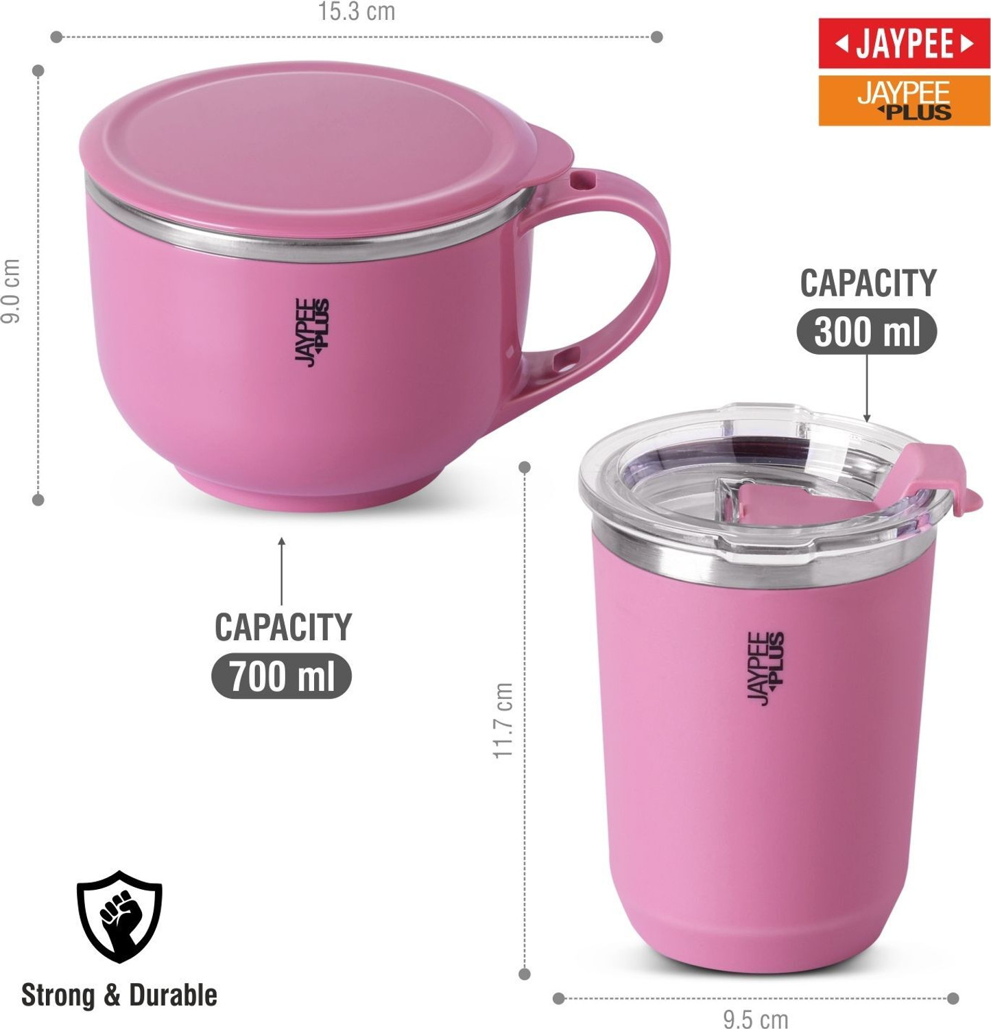 Image of Jaypee Plus Stainless Steel Soup Bowl SIP & SAVOUR Soup Bowl with Sipper for Gifting Traveling Picnic and Office (Pack of 2, Pink)