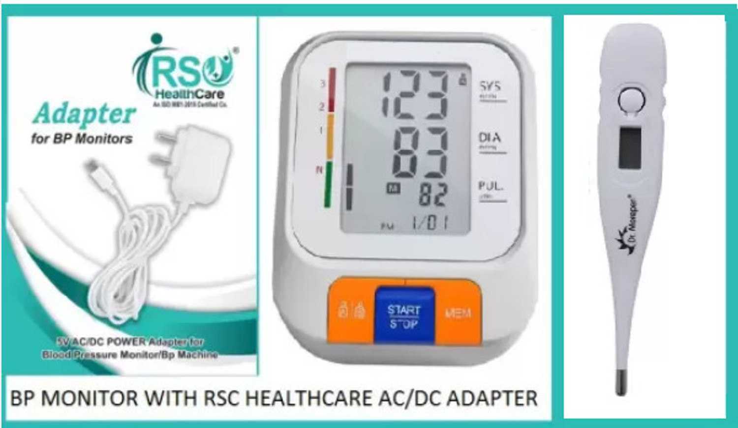 Image of NISCOMED Digital Blood pressure monitor with talkative feature and color change display with Digital Thermometer Digital Blood Pressure Monitor Bp Monitor (White)