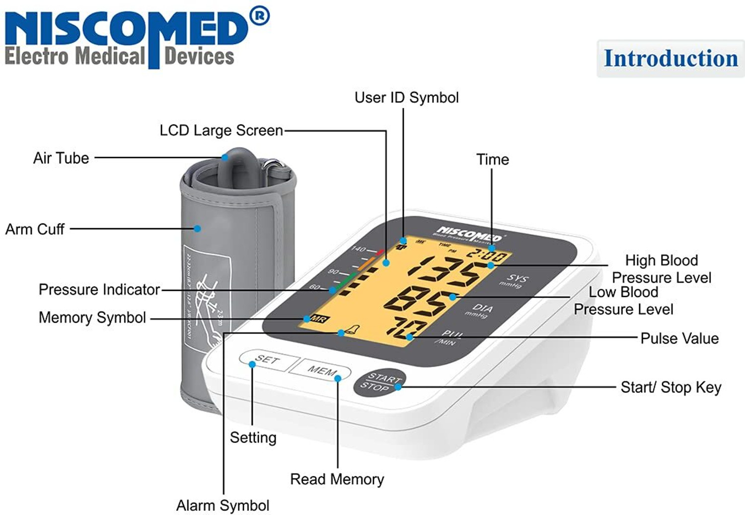 Image of NISCOMED Digital Blood pressure monitor with talkative feature and color change display with Digital Thermometer Digital Blood Pressure Monitor Bp Monitor (White)