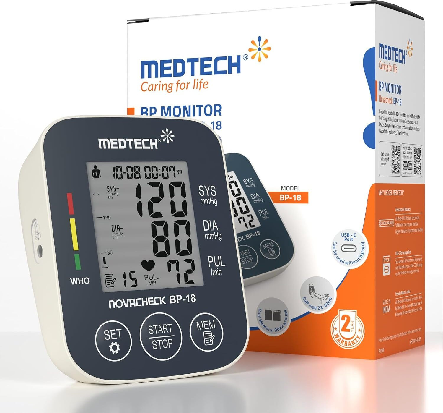 Medtech BP18 Portable Automatic Digital Blood Pressure Monitor Machine works with Type-C BP18 Bp Monitor (White) - Image 1