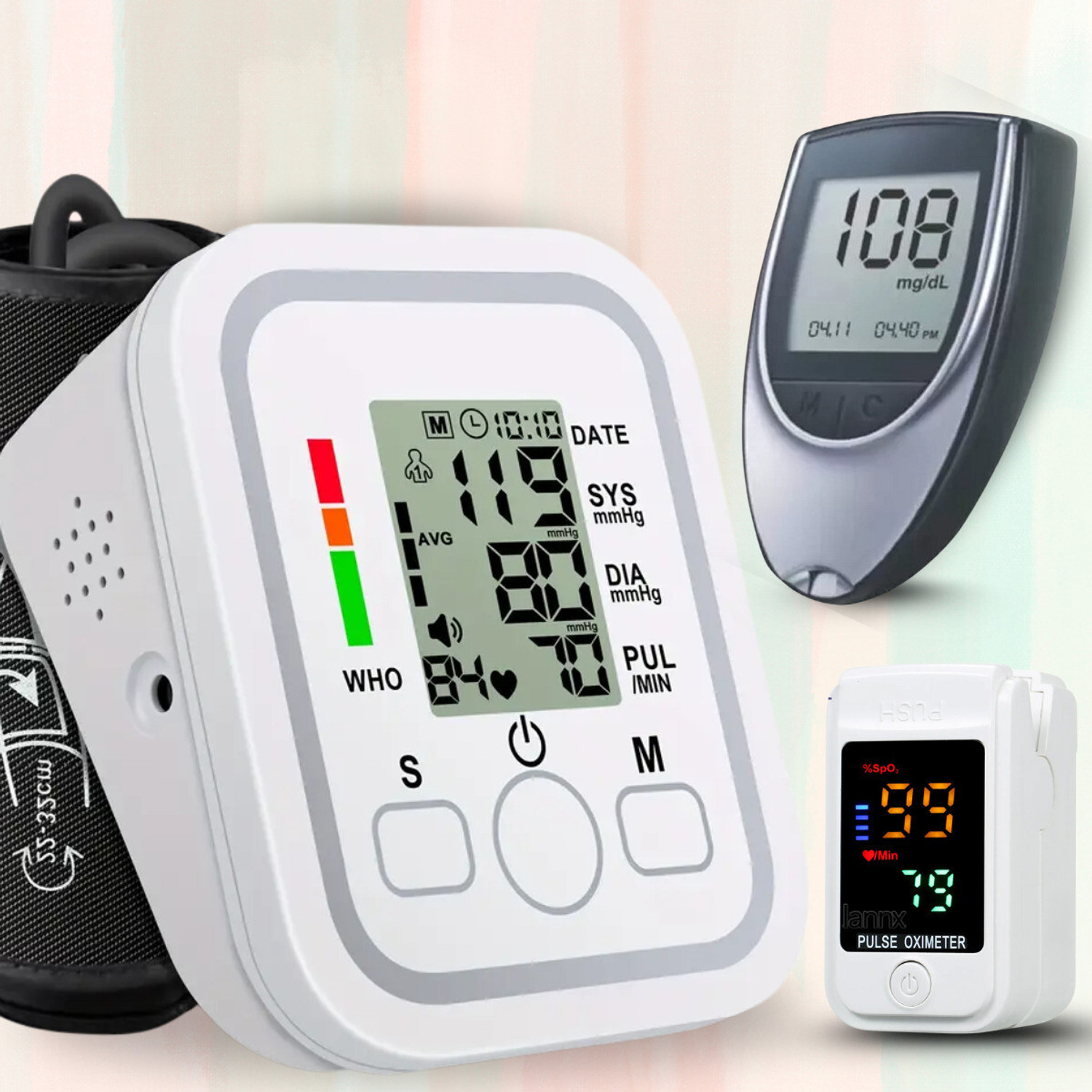 Balson Fully Automatic BP Monitor with Talking Intelligence Technology, Glucometer for testing Blood sugar levels, Pulse Oximeter with Oxygen Saturation Monitor I Bp Monitor