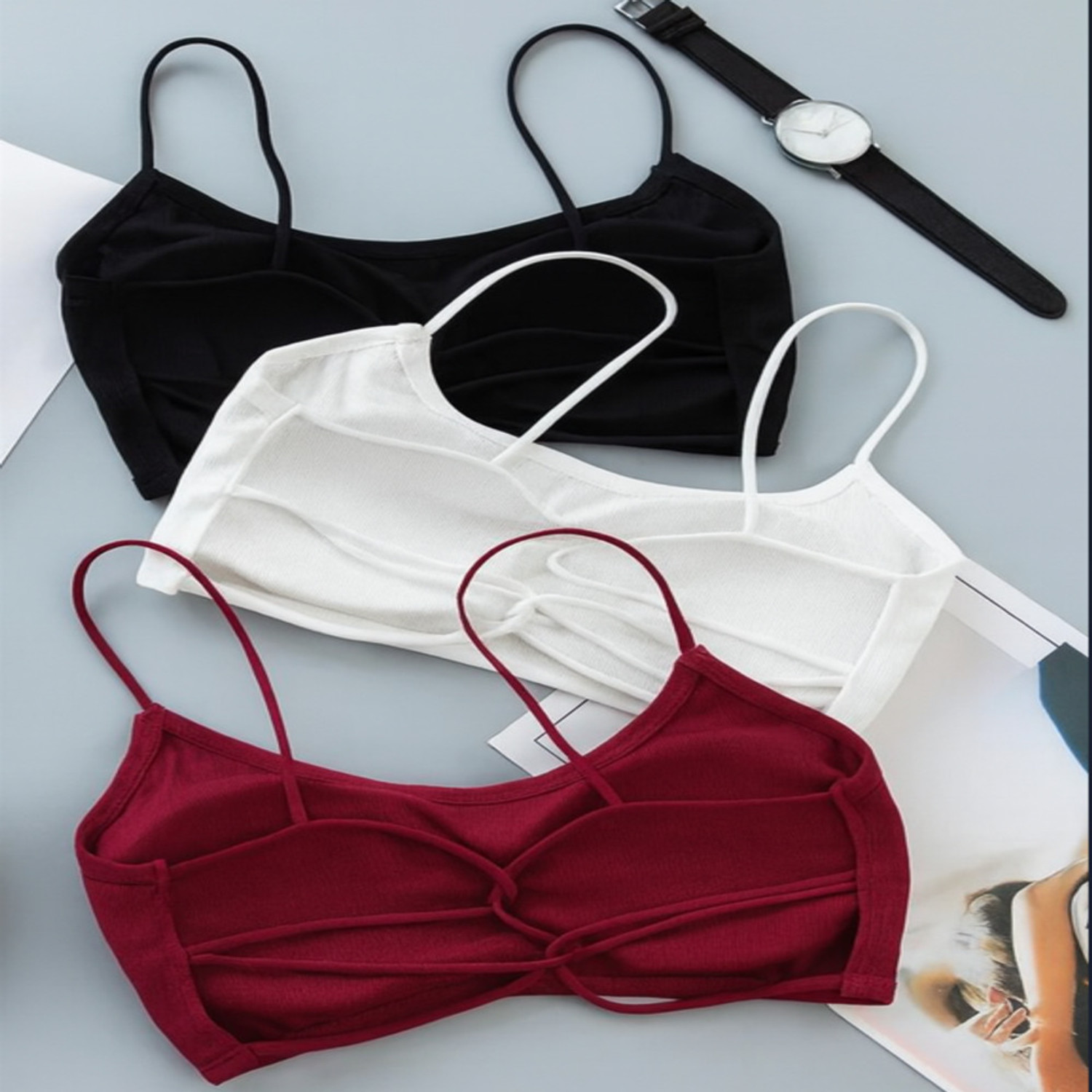 Image of Fixfolk Pack of 3 Women Sports Lightly Padded Bra (Multicolor)