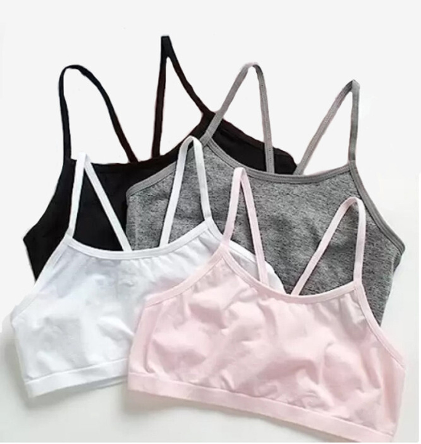 Image of texello Pack of 3 Girls Training /Beginners Non Padded Bra (Black, White, Grey)