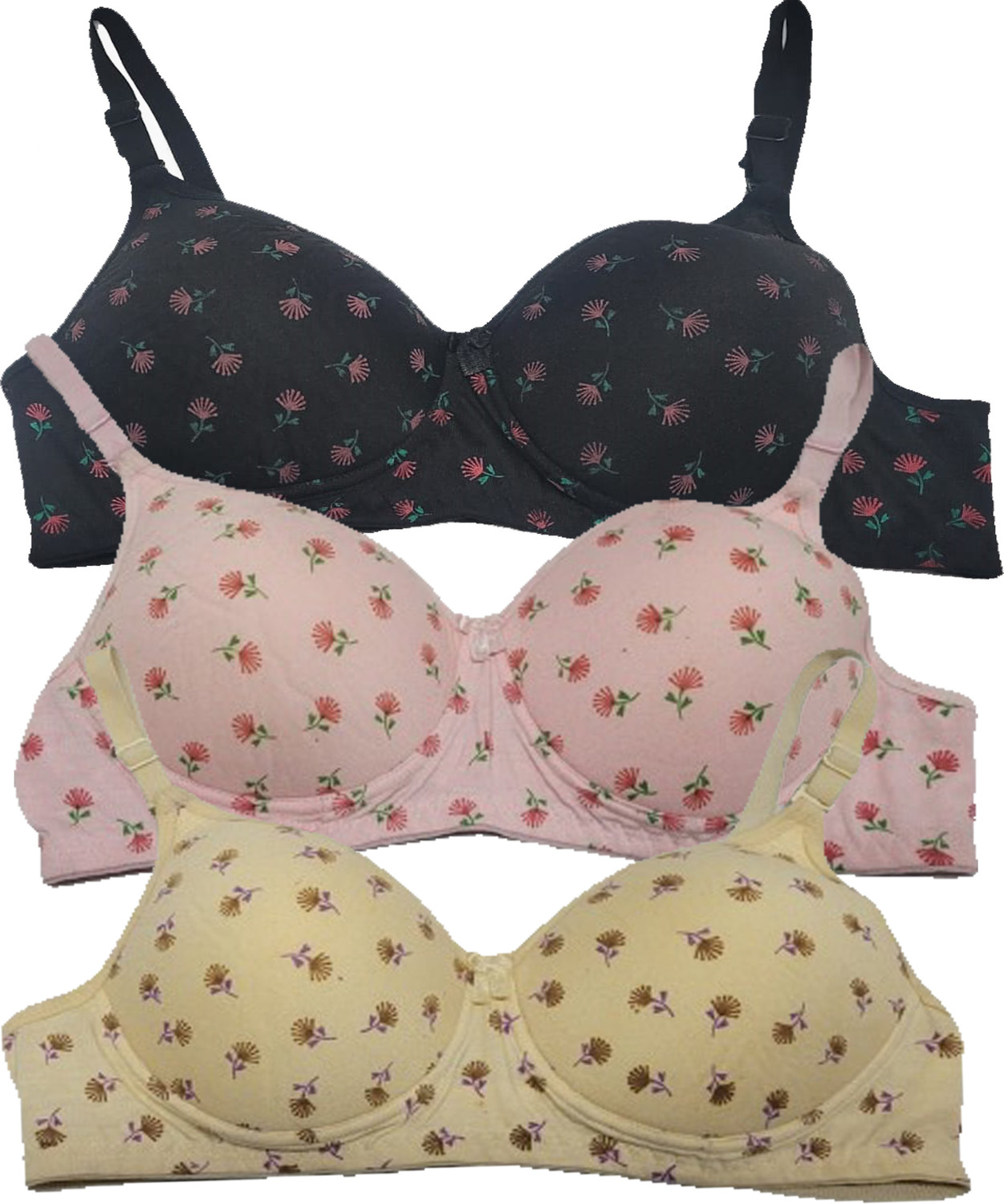 Image of SIDA Pack of 3 Women T-Shirt Lightly Padded Bra (Pink, Green, Blue)