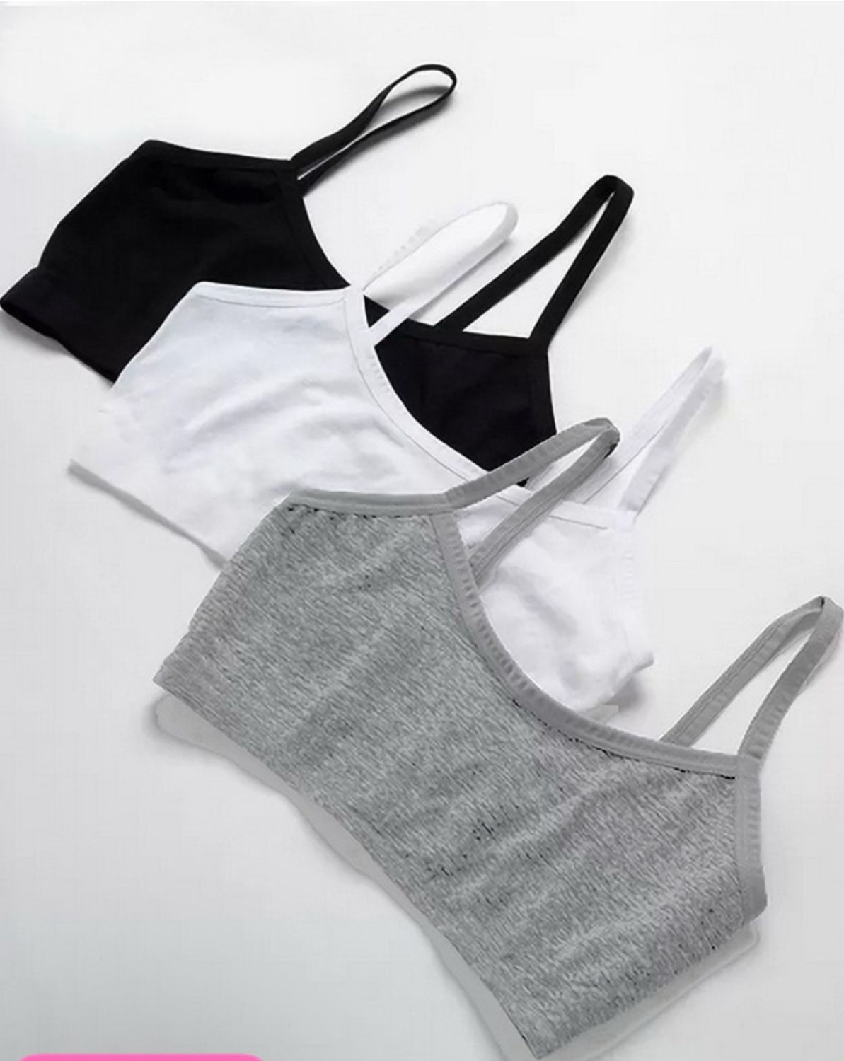 Image of texello Pack of 3 Girls Training /Beginners Non Padded Bra (Black, White, Grey)