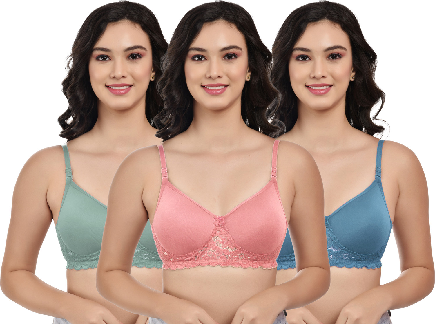 Image of BOOMSHY Pack of 3 Women Full Coverage Heavily Padded Bra (Multicolor)