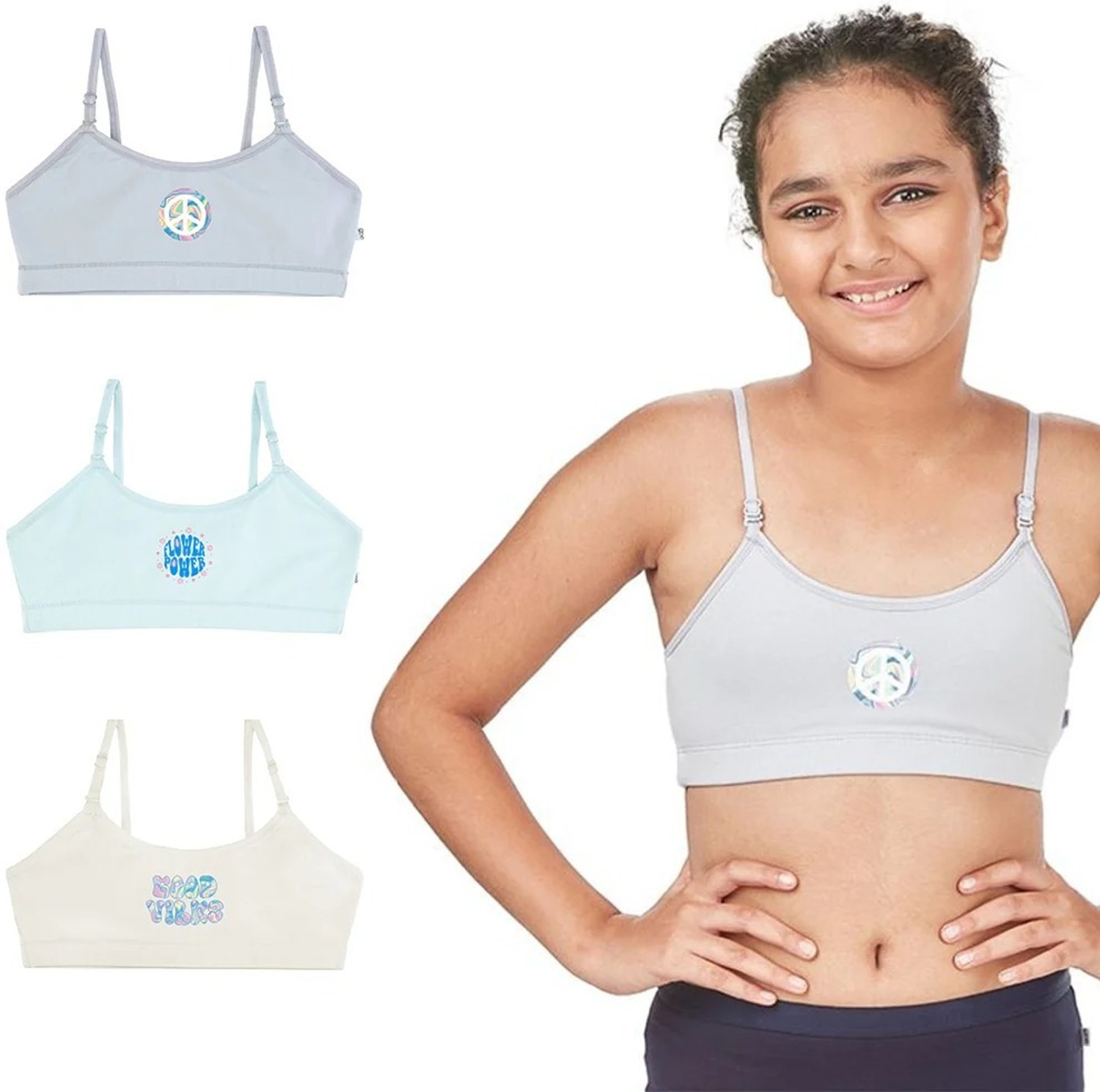 Image of YouGotPlanB Pack of 3 Girls Training /Beginners Non Padded Bra (Multicolor)