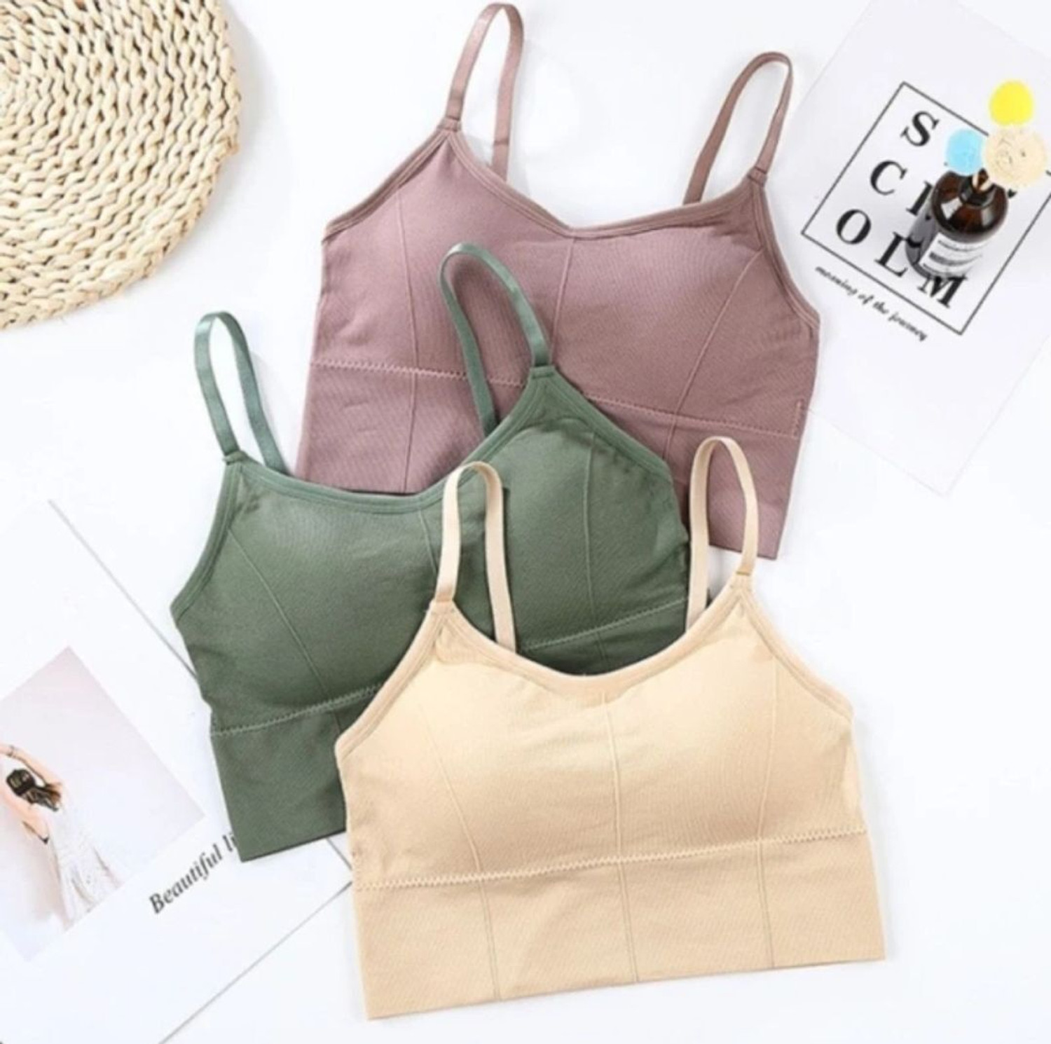 Image of Fixfolk Pack of 3 Women Sports Lightly Padded Bra (Multicolor)