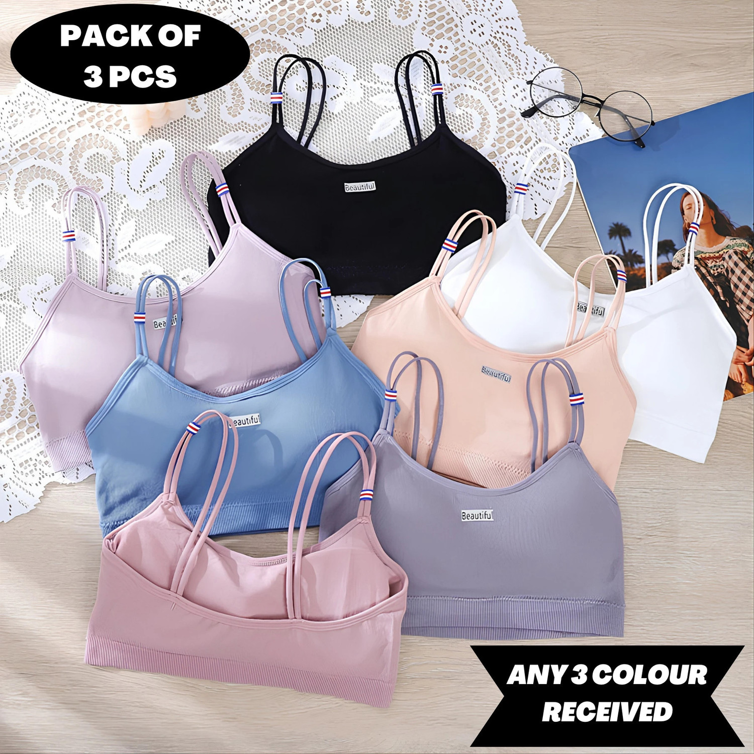 Image of VS Beauti Pack of 4 Women Bralette Lightly Padded Bra (Multicolor)