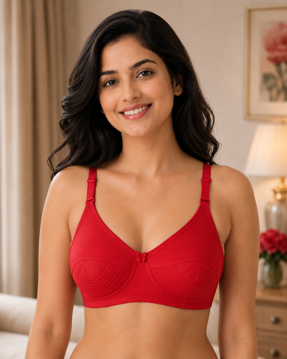 Image of Floret Women T-Shirt Non Padded Bra (Red)