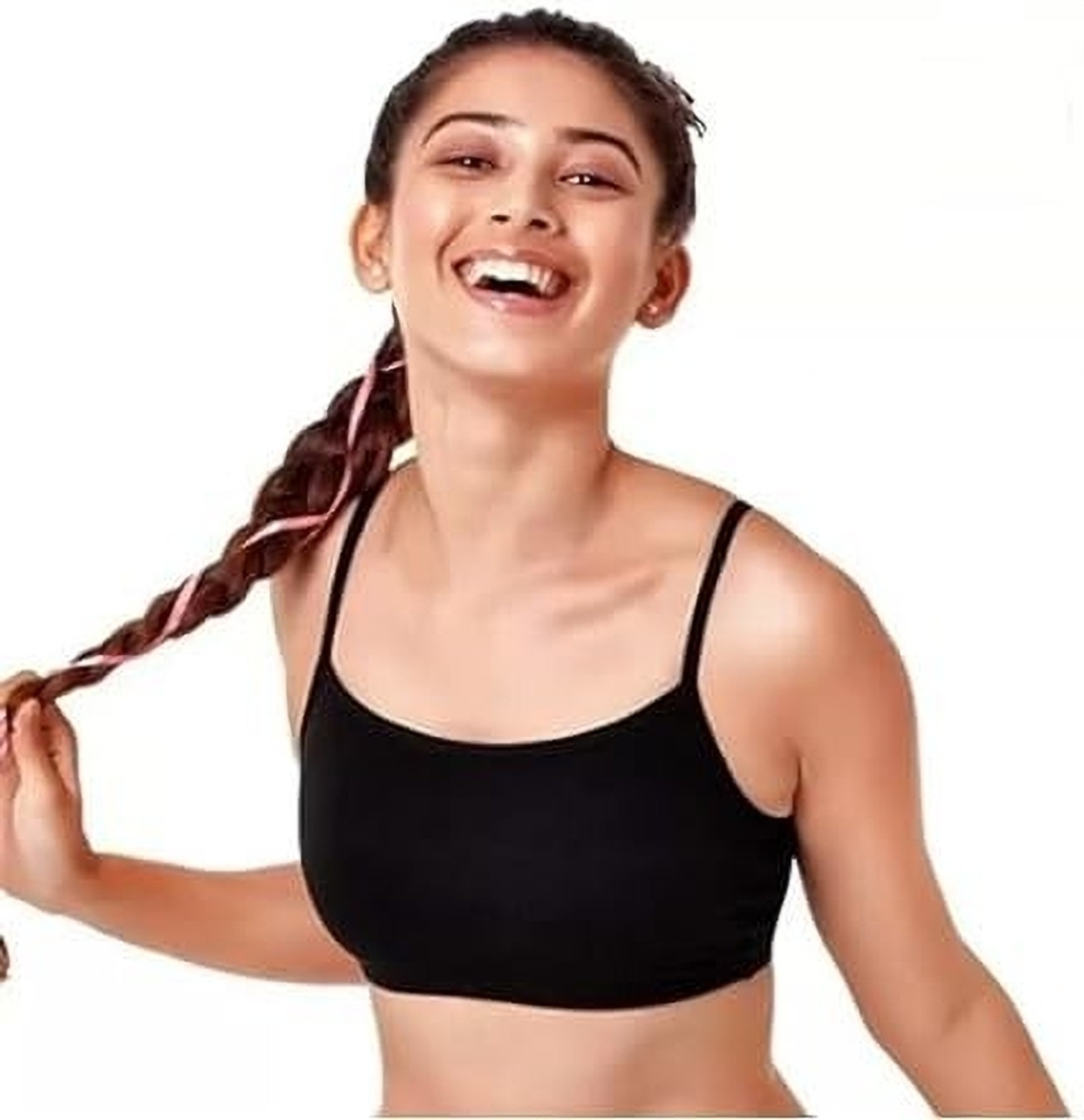 Image of texello Pack of 3 Girls Training /Beginners Non Padded Bra (Black, White, Grey)