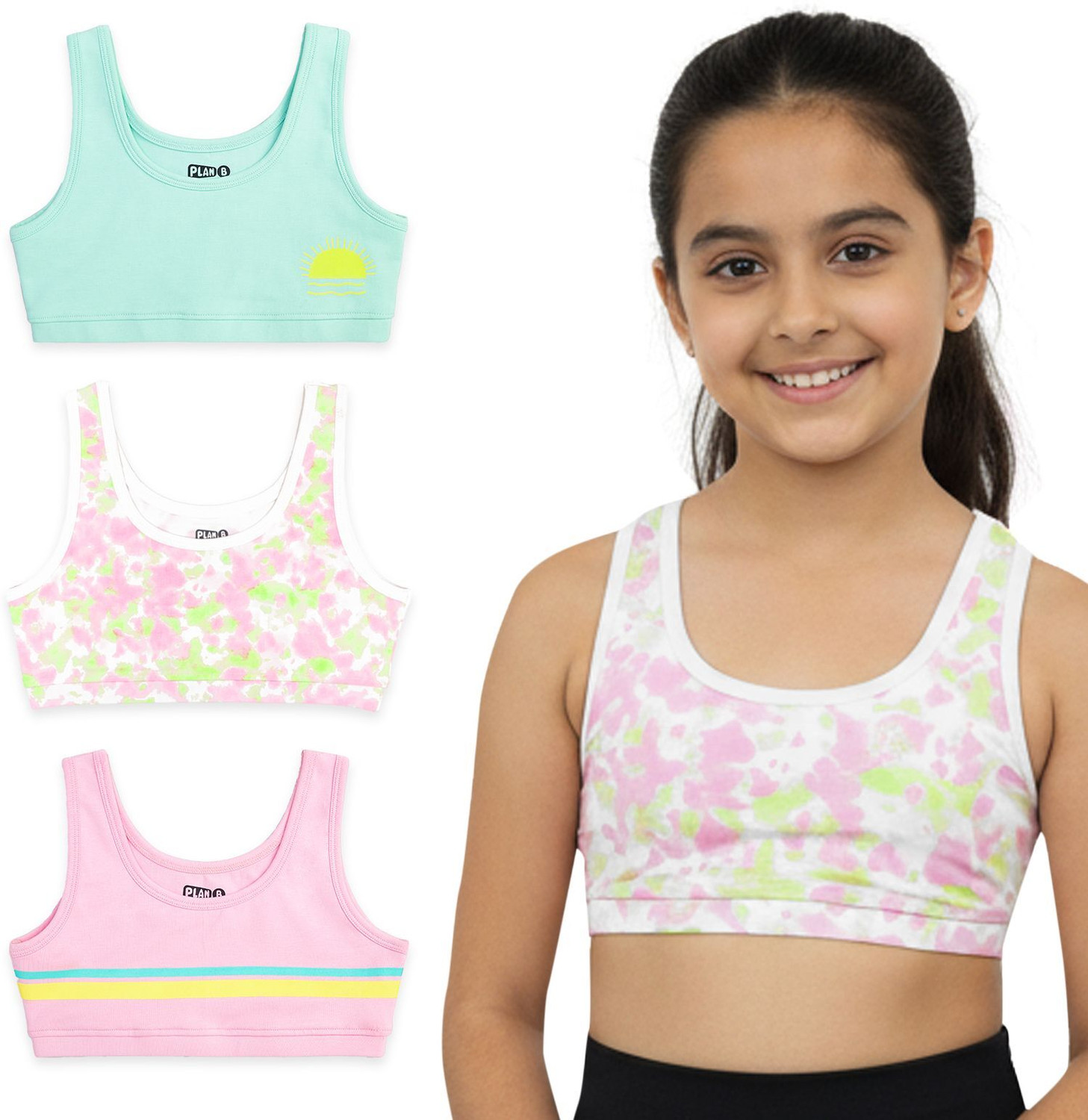 Image of YouGotPlanB Pack of 3 Girls Training /Beginners Non Padded Bra (Multicolor)