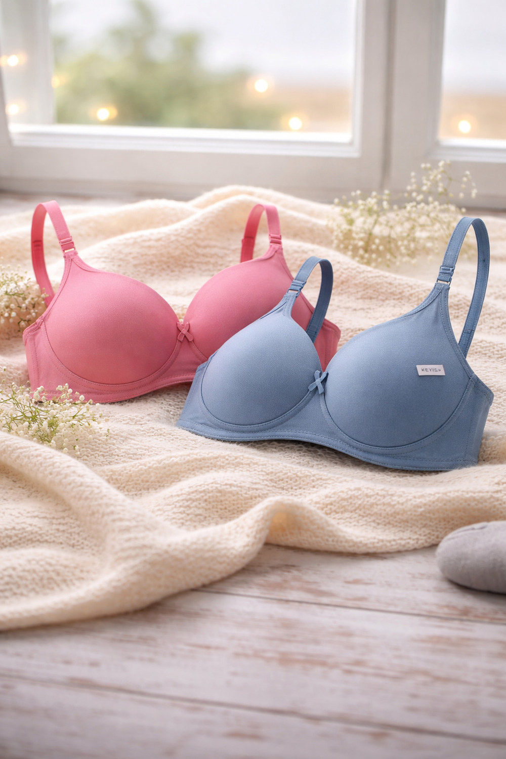 sashu Pack of 2 Women T-Shirt Lightly Padded Bra (Pink, Blue) - Image 1