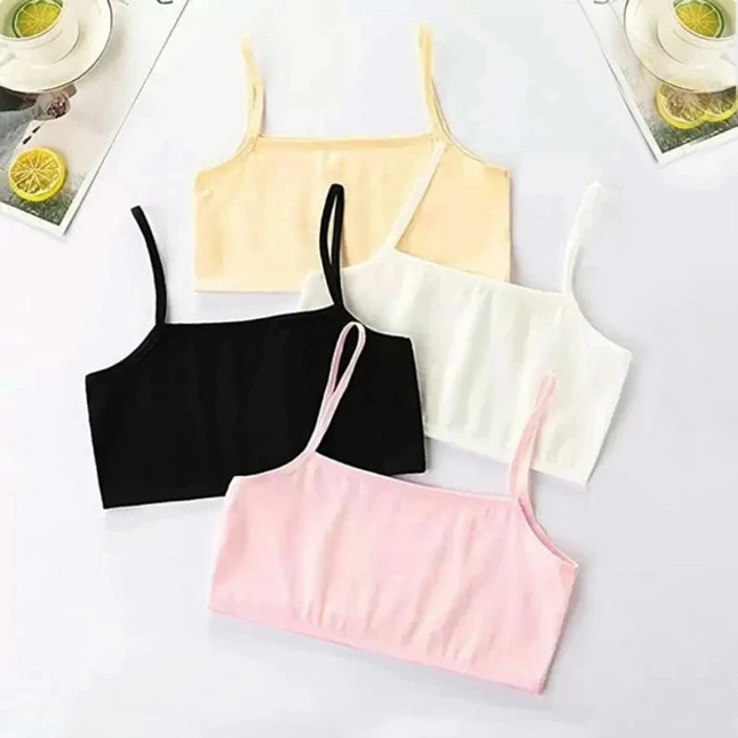 Image of texello Pack of 3 Girls Training /Beginners Non Padded Bra (Black, White, Grey)