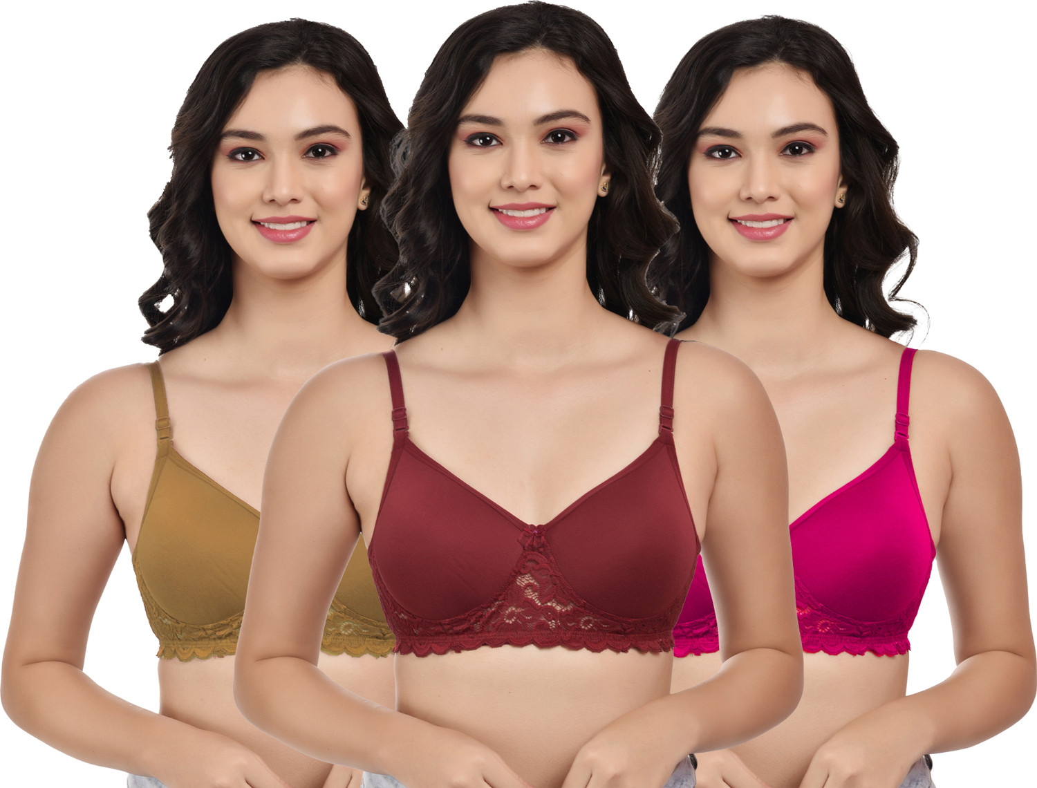 Image of BOOMSHY Pack of 3 Women Full Coverage Heavily Padded Bra (Multicolor)