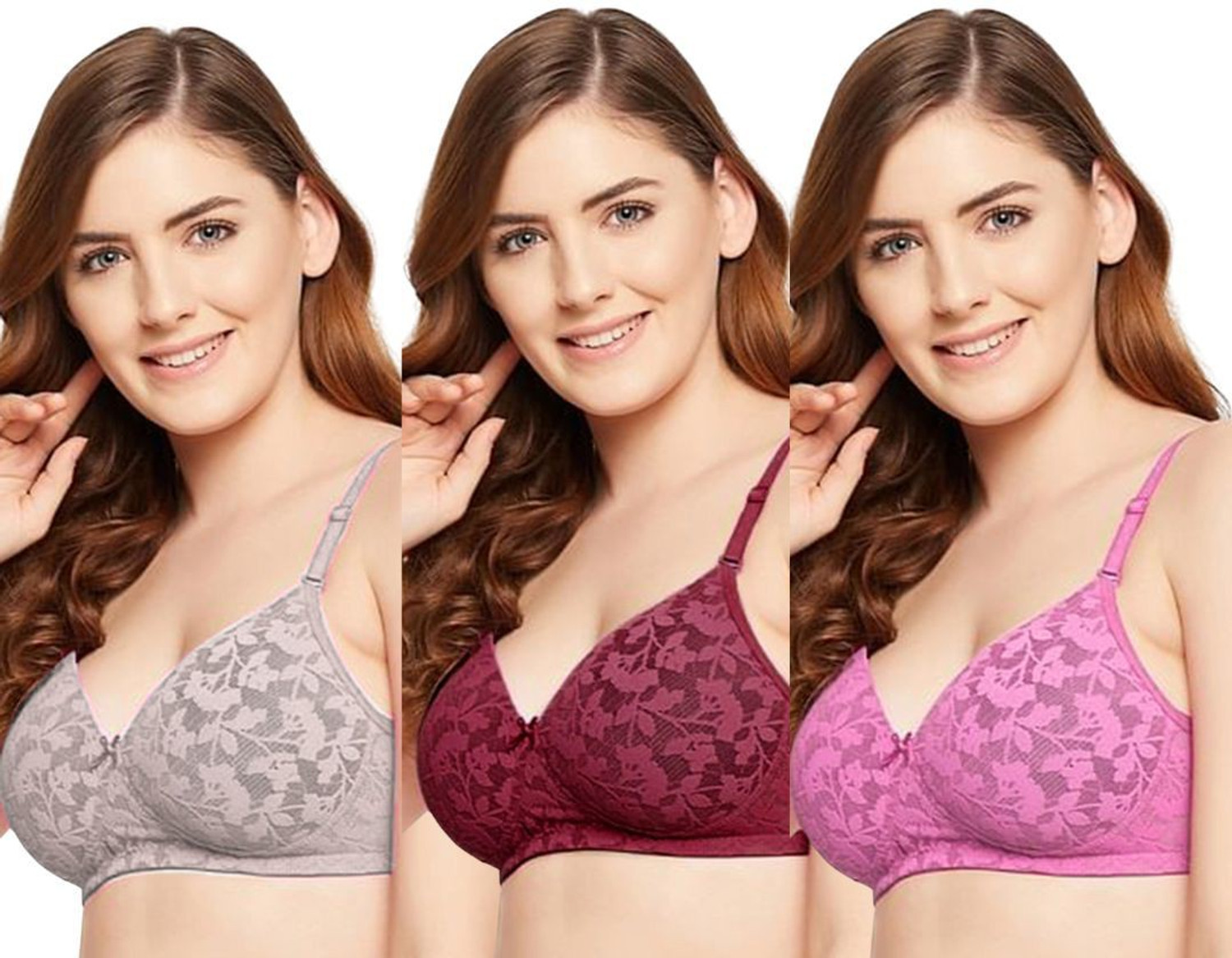 Image of BOOMSHY Pack of 3 Women Full Coverage Heavily Padded Bra (Multicolor)
