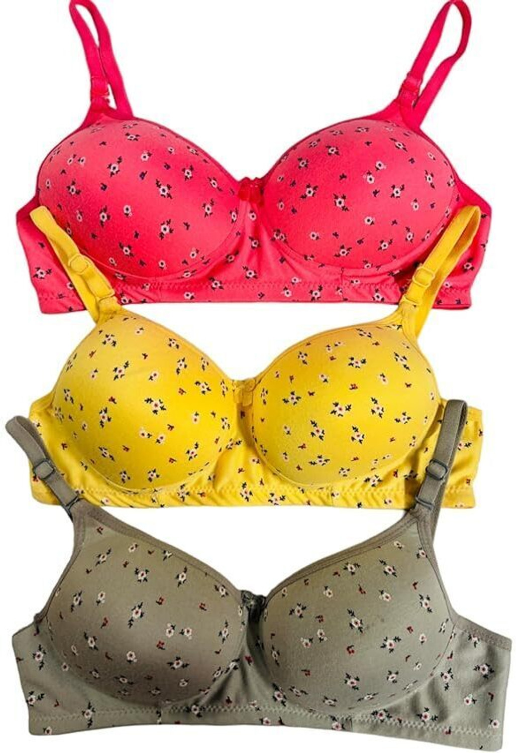 Image of SIDA Pack of 3 Women T-Shirt Lightly Padded Bra (Pink, Green, Blue)