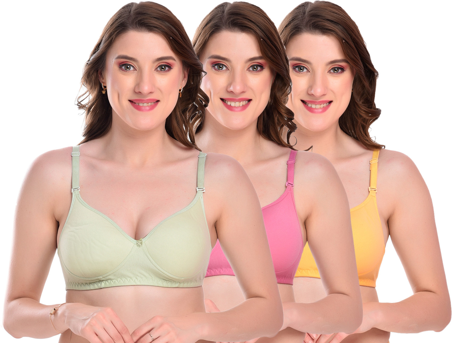 Image of BOOMSHY Pack of 3 Women Full Coverage Heavily Padded Bra (Multicolor)