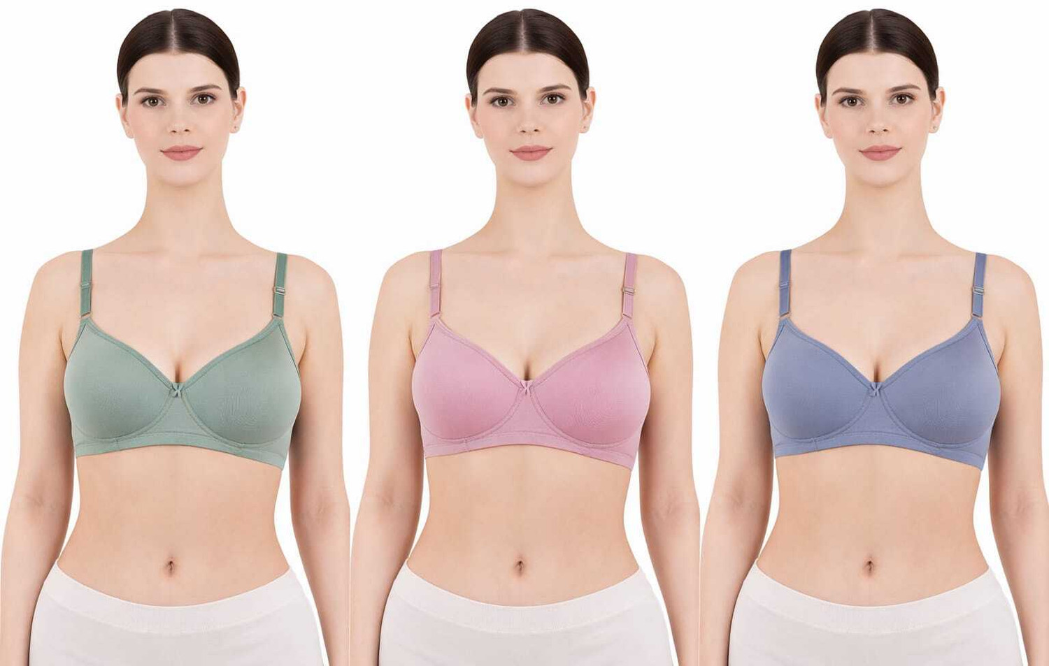 Image of Oumar Bibi Pack of 3 Women Minimizer Non Padded Bra (Multicolor)