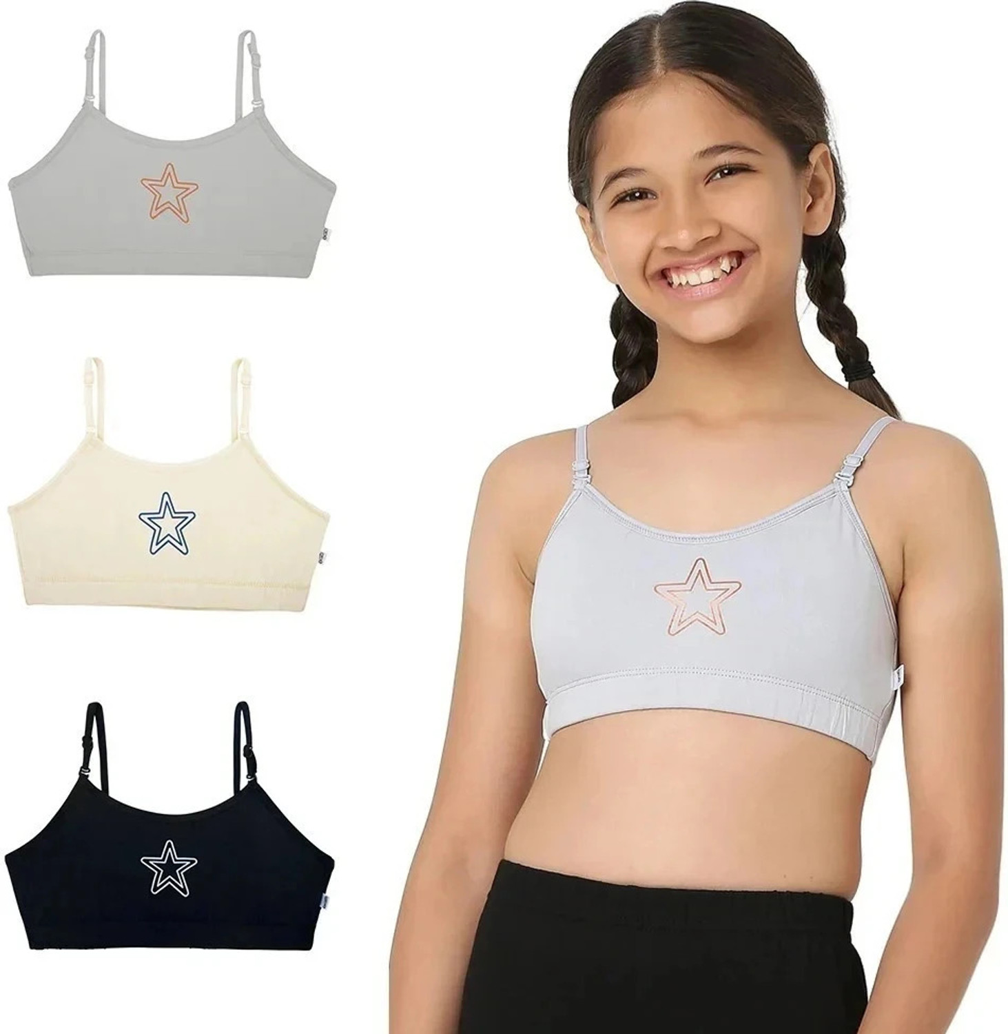 Image of YouGotPlanB Pack of 3 Girls Training /Beginners Non Padded Bra (Multicolor)