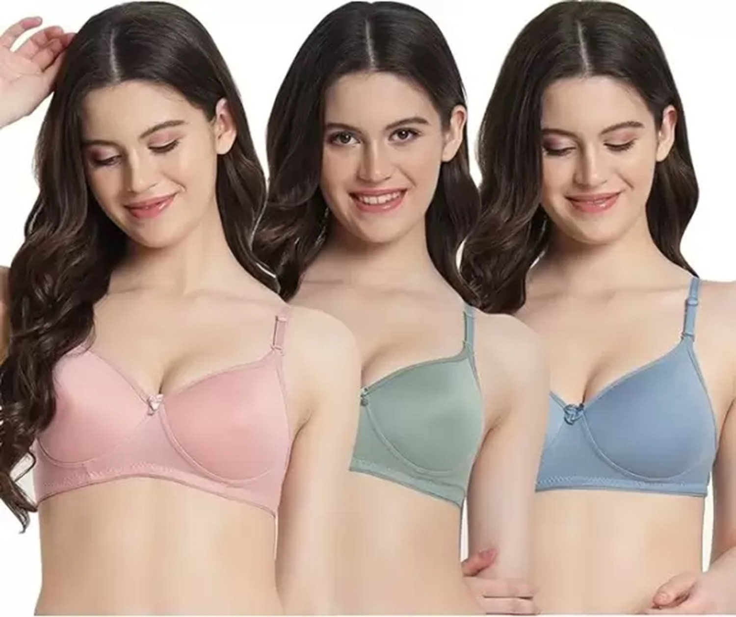 Image of SIDA Pack of 3 Women T-Shirt Lightly Padded Bra (Pink, Green, Blue)