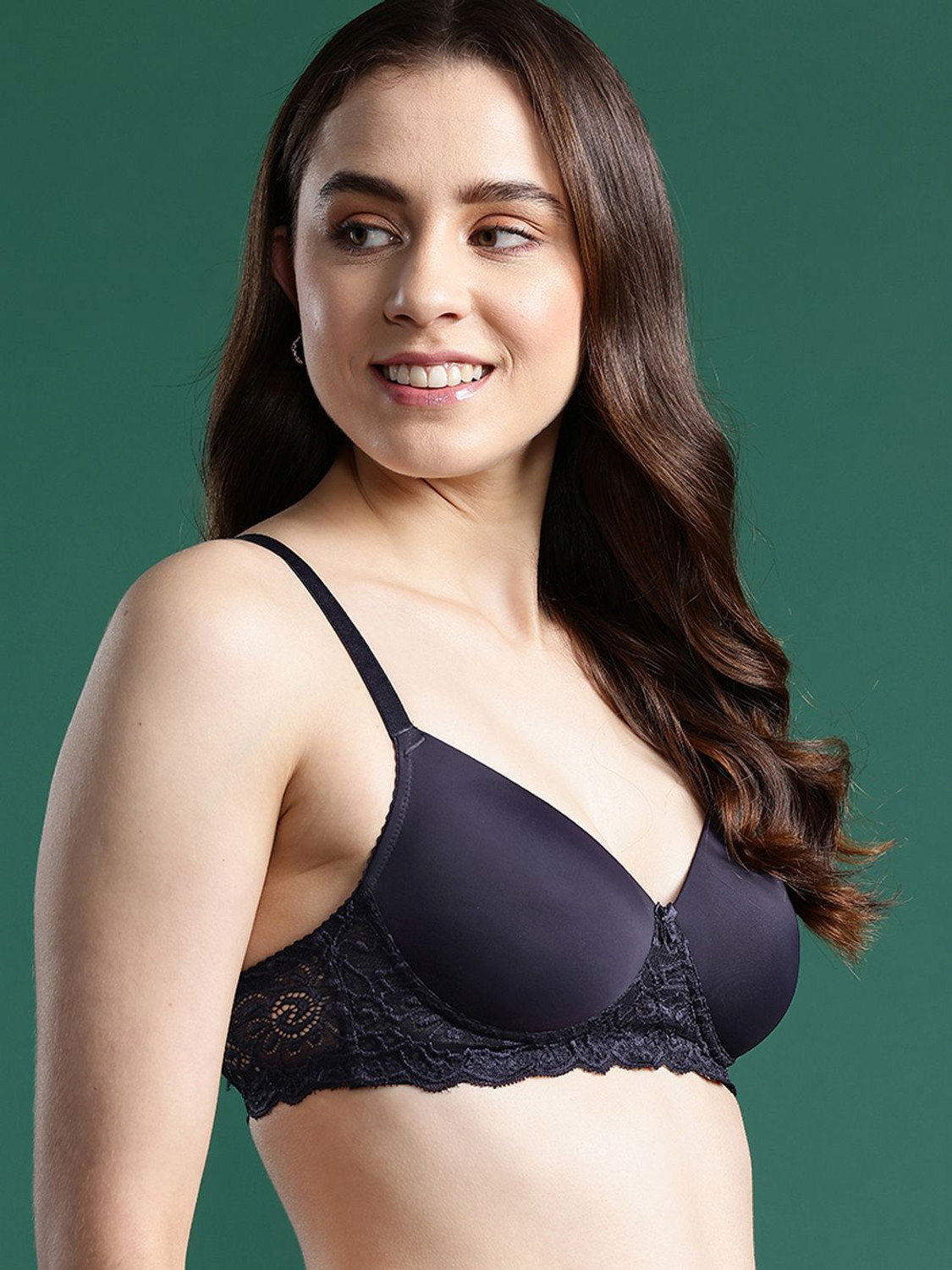 Image of Dressberry Women T-Shirt Lightly Padded Bra (Dark Blue)