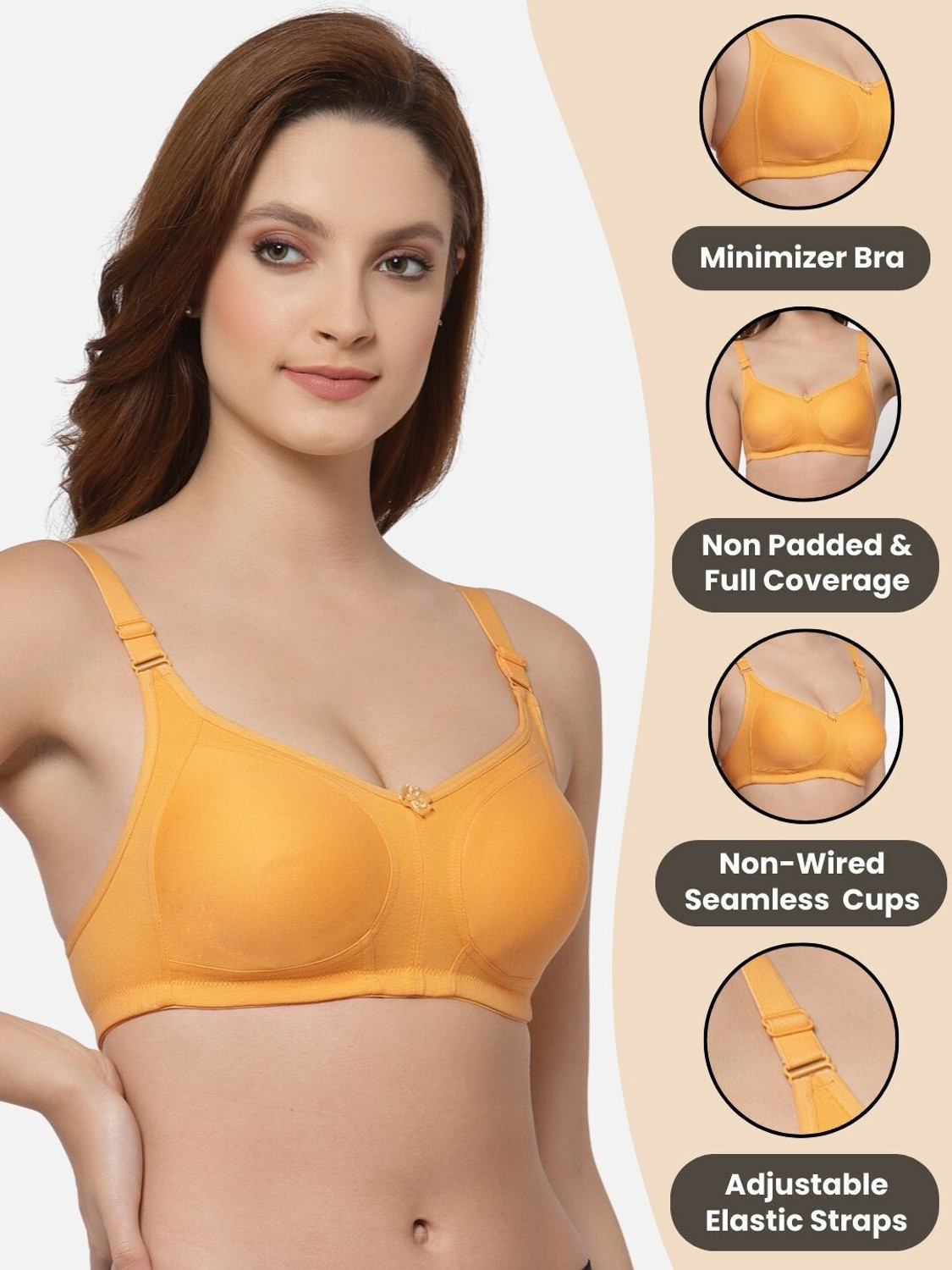 Image of Floret Women Minimizer Non Padded Bra (Yellow)