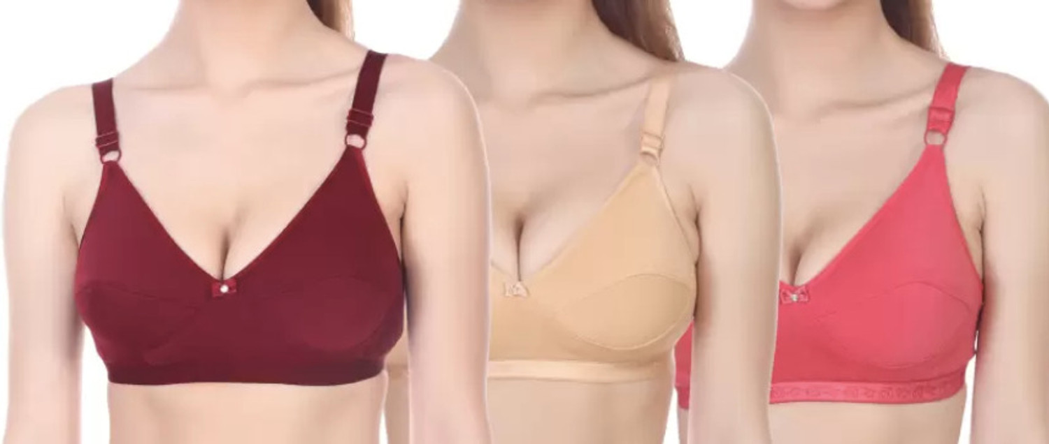 Image of Oumar Bibi Pack of 3 Women Minimizer Non Padded Bra (Multicolor)