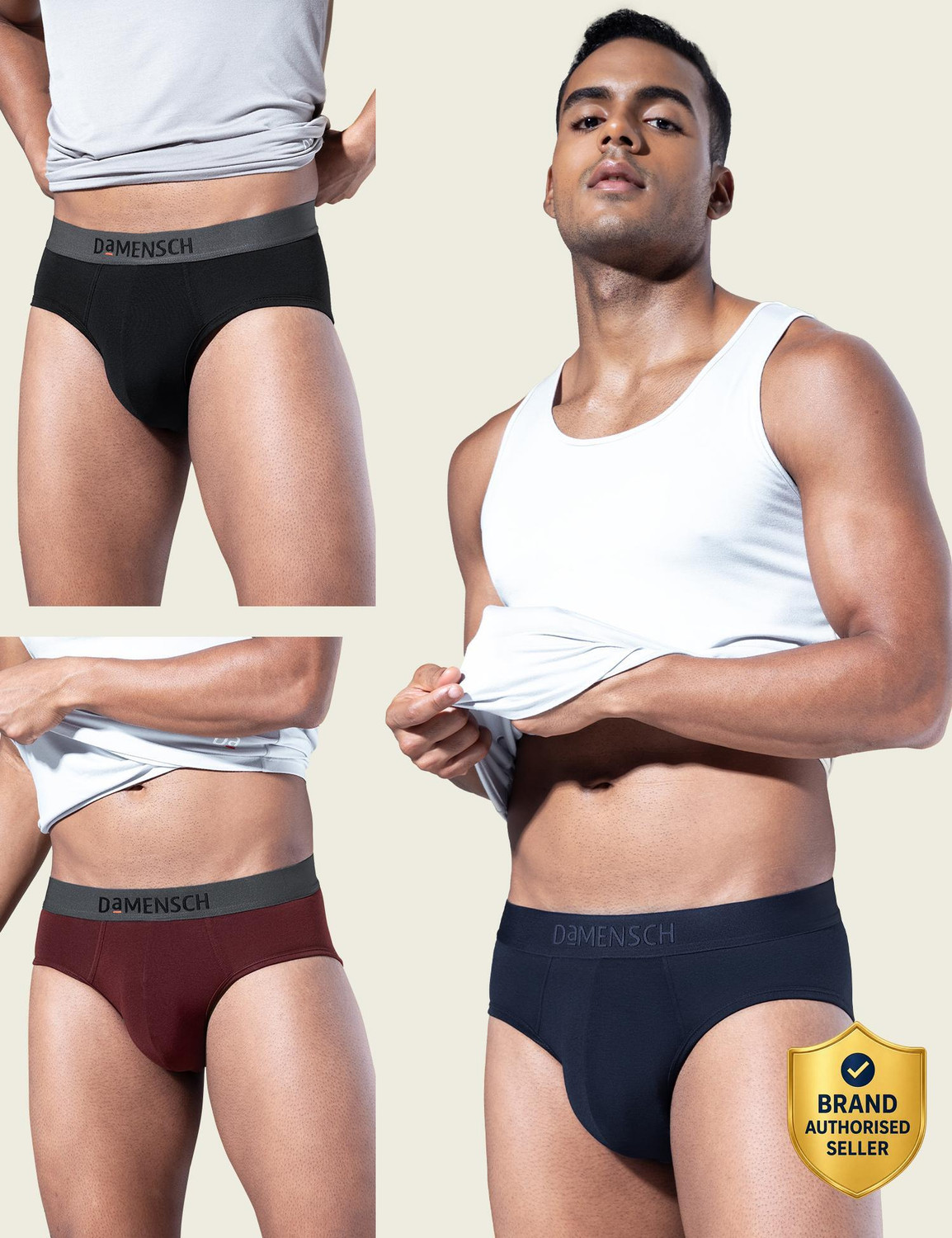 Image of Damensch Pack of 3 Micro Modal Stretch V Shape Solid Men Brief