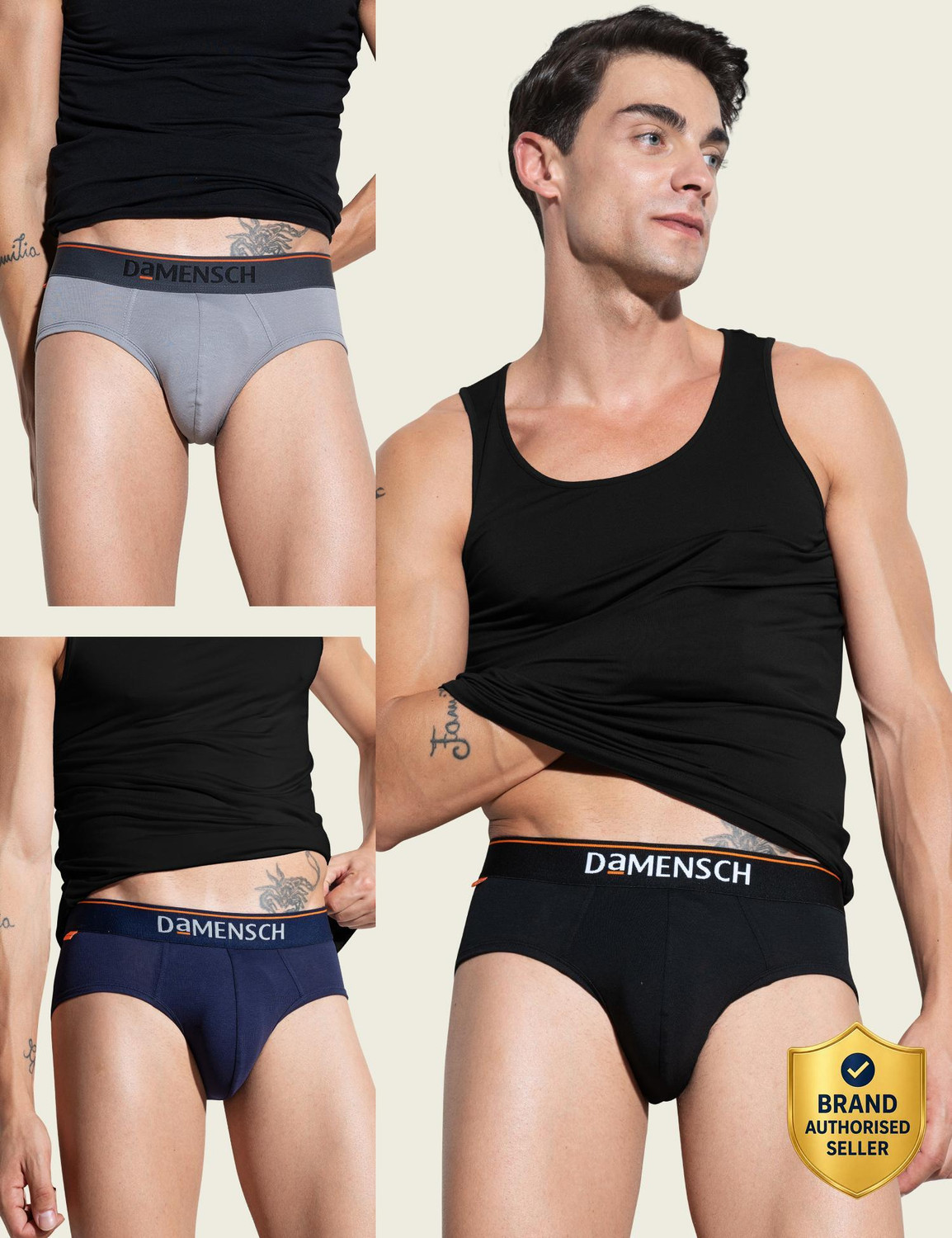 Image of Damensch Pack of 3 Micro Modal Stretch V Shape Solid Men Brief