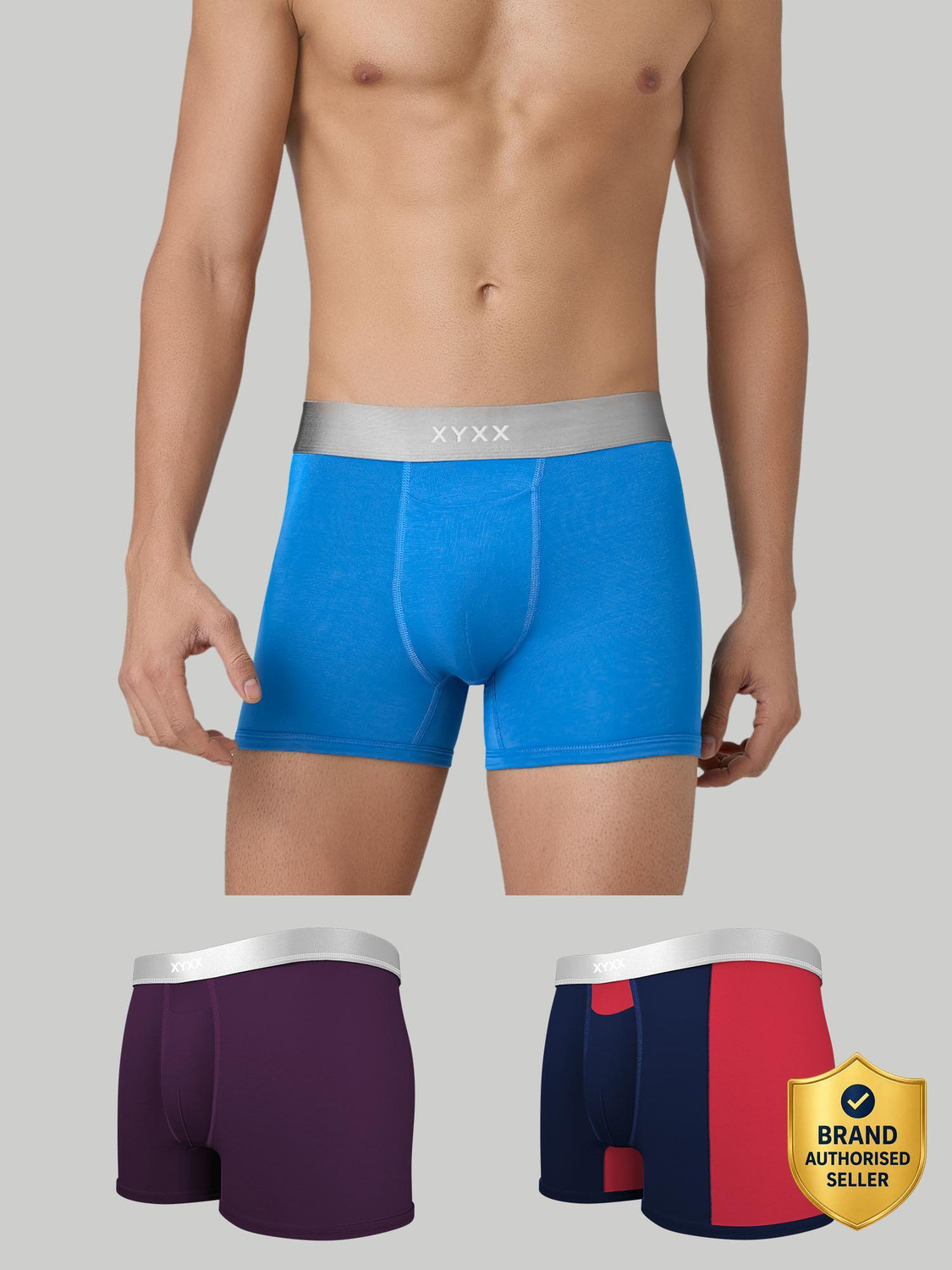 Image of XYXX Pack of 3 Illuminati Intellisoft Micro Modal Color Blocked Solid Men Trunk