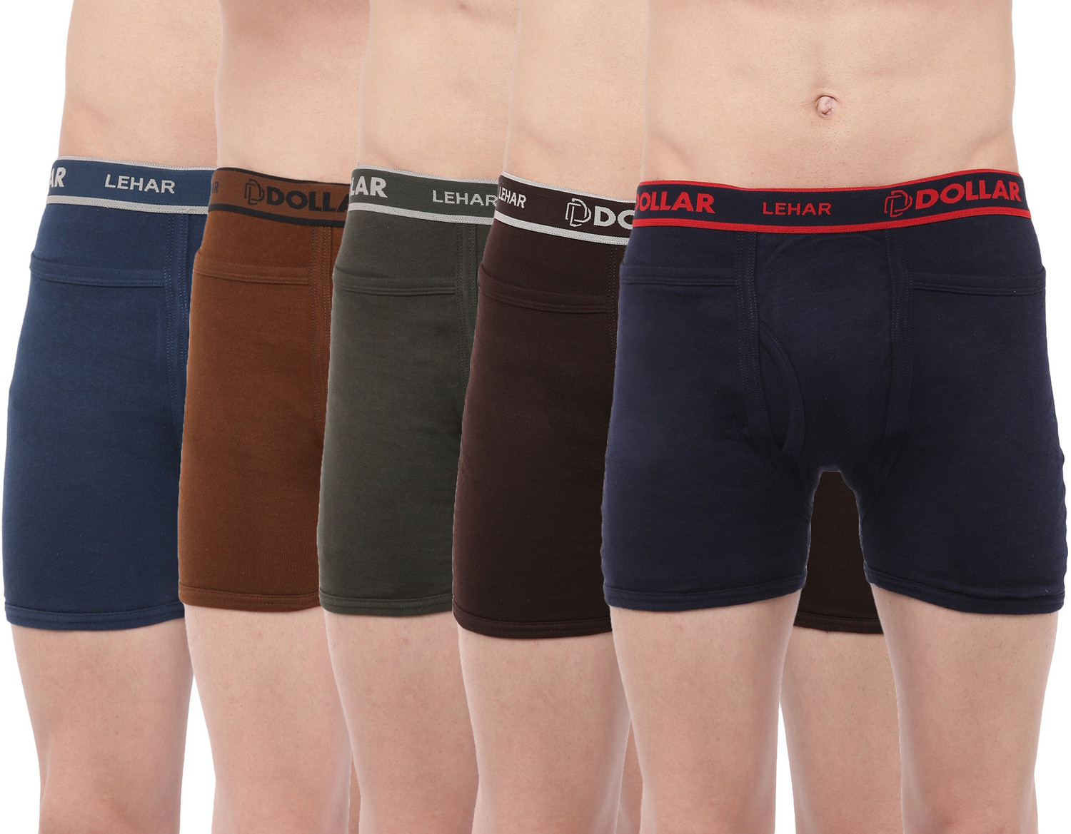 Image of Dollar Pack of 5 Dollar Lehar Mens Combed Cotton Trunk - Pack of 5 - Actual Colour May Vary Solid Men Trunk