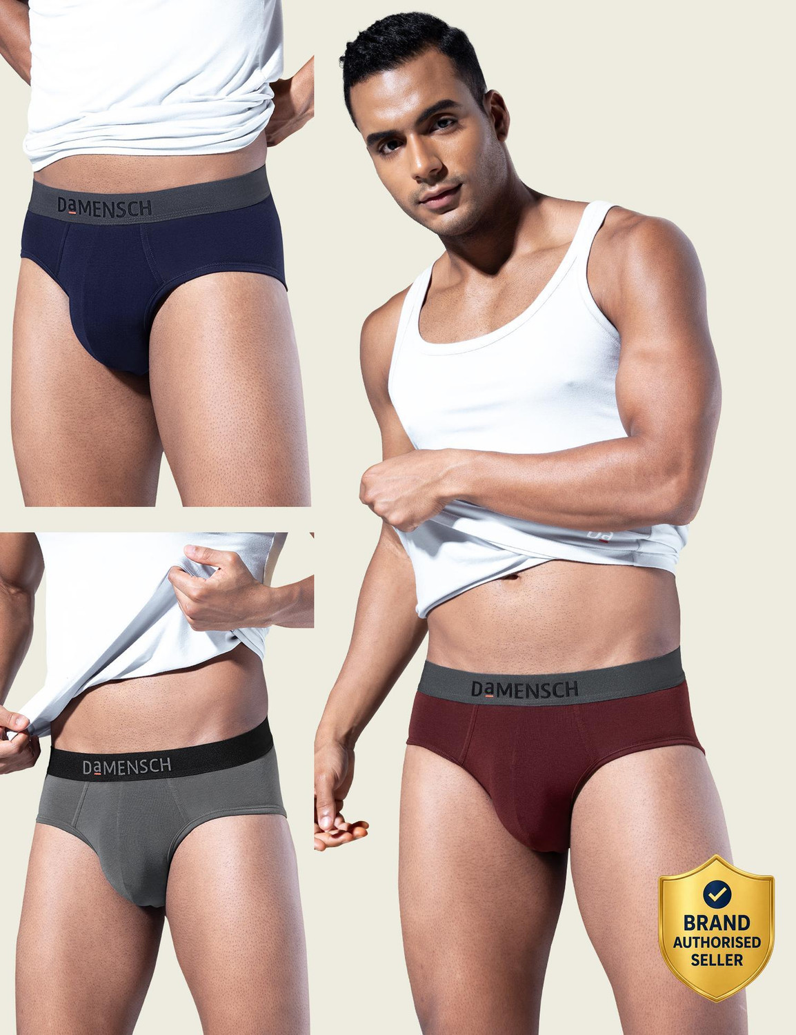 Image of Damensch Pack of 3 Micro Modal Stretch V Shape Solid Men Brief