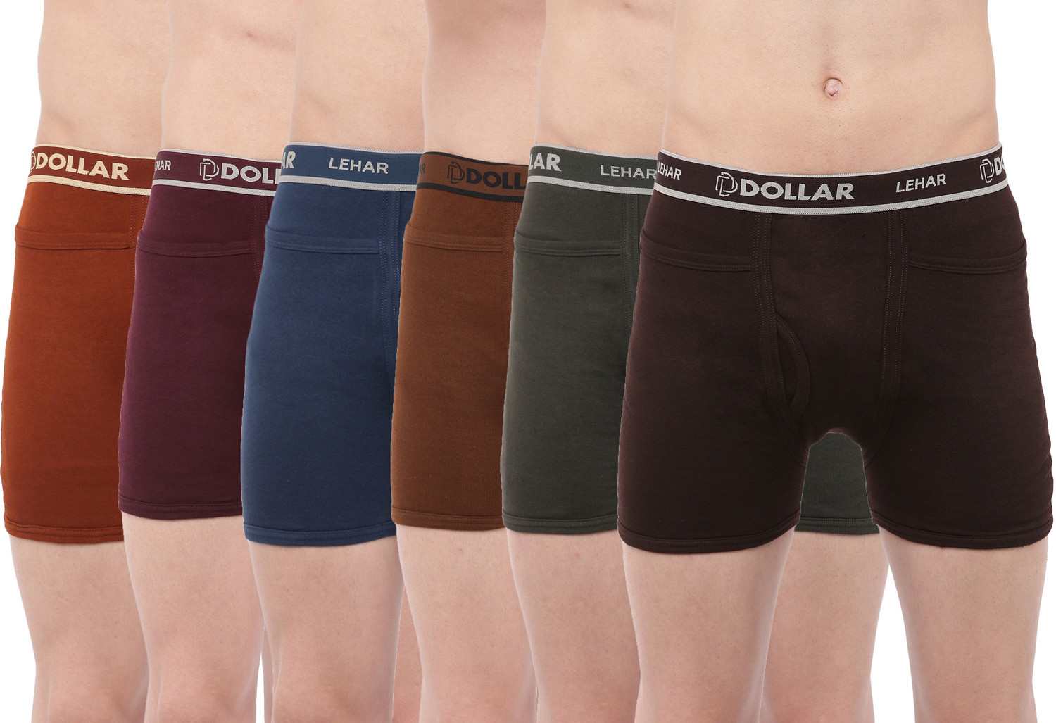 Image of Dollar Pack of 5 Dollar Lehar Mens Combed Cotton Trunk - Pack of 5 - Actual Colour May Vary Solid Men Trunk