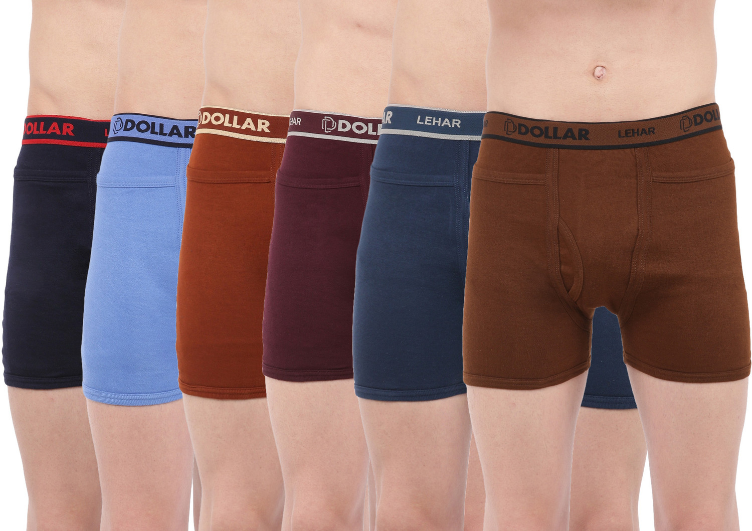 Image of Dollar Pack of 5 Dollar Lehar Mens Combed Cotton Trunk - Pack of 5 - Actual Colour May Vary Solid Men Trunk