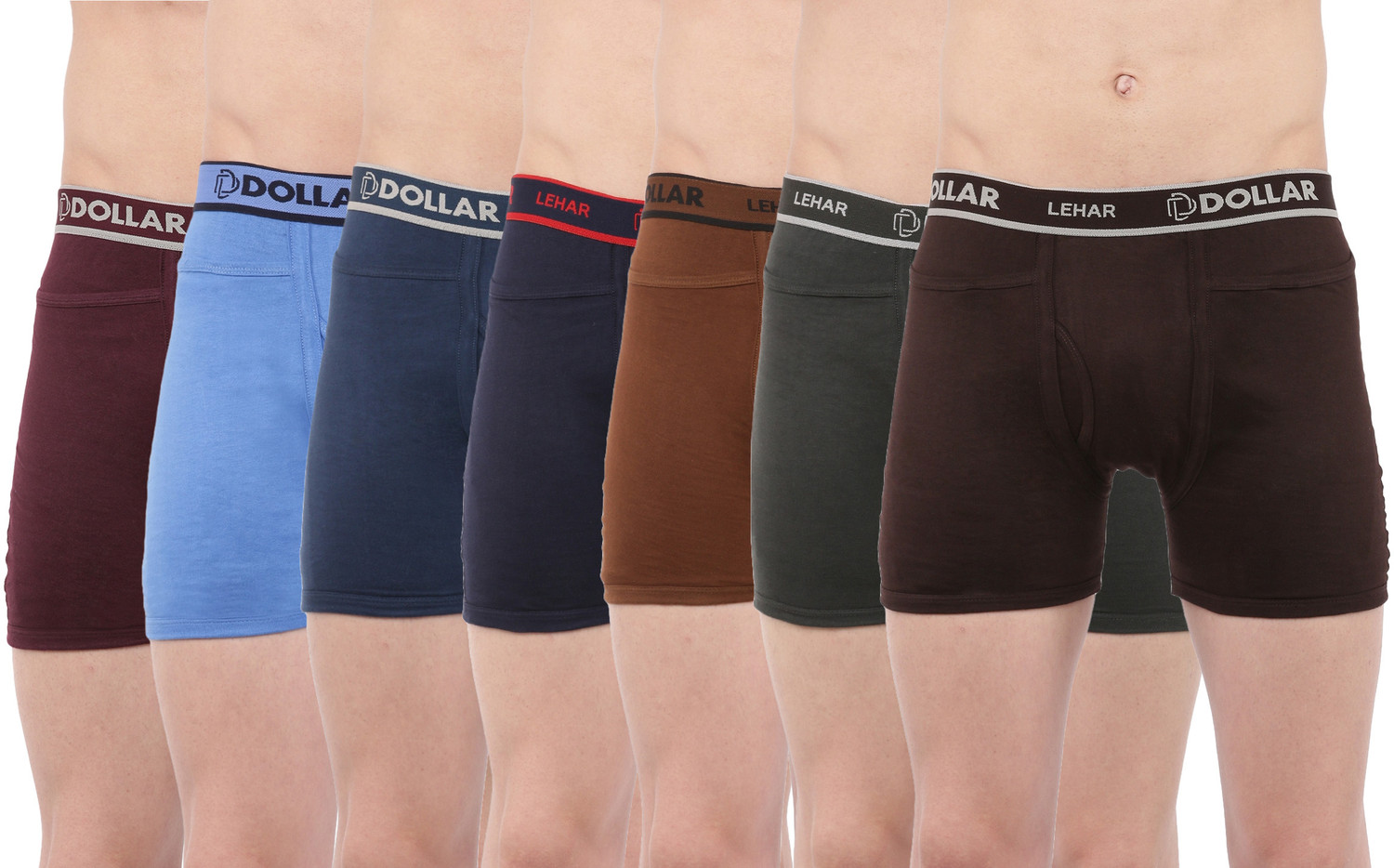 Image of Dollar Pack of 5 Dollar Lehar Mens Combed Cotton Trunk - Pack of 5 - Actual Colour May Vary Solid Men Trunk