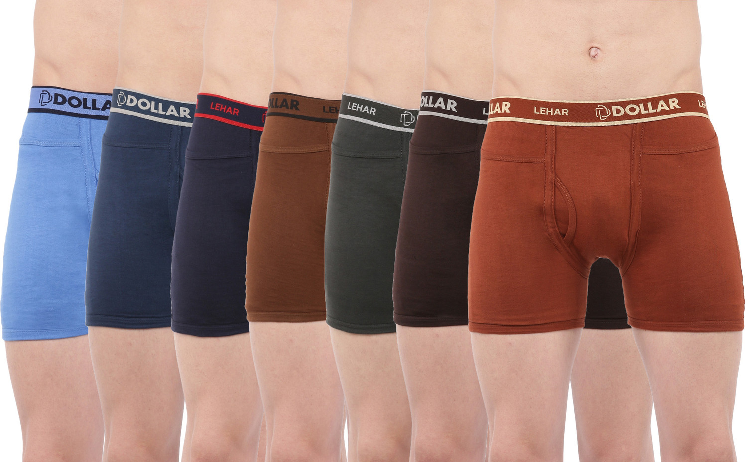 Image of Dollar Pack of 5 Dollar Lehar Mens Combed Cotton Trunk - Pack of 5 - Actual Colour May Vary Solid Men Trunk