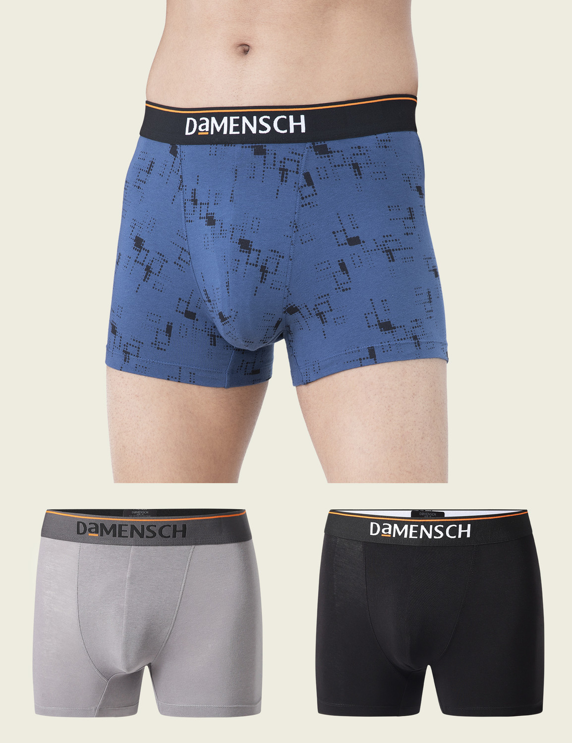 Image of Damensch Pack of 3 Combed Cotton Stretch Anti-Bacterial Solid Men Trunk
