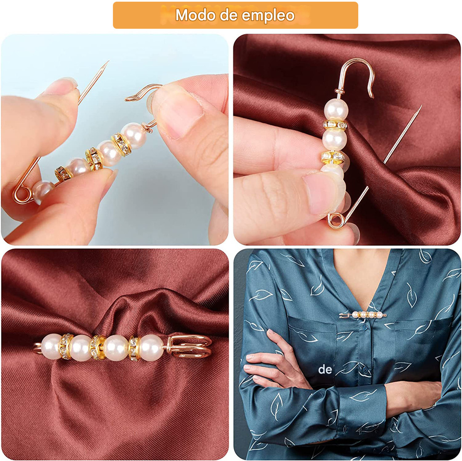 Image of PALAY Faux Pearl Rhinestones Collar Safety Pin Clothing Dresses Saree Brooch for Women Brooch (Multicolor)