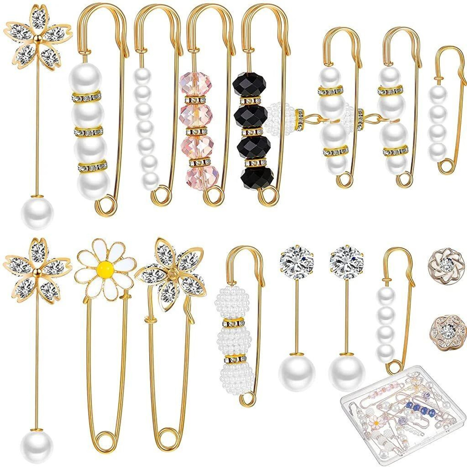 Image of PALAY Faux Pearl Rhinestones Collar Safety Pin Clothing Dresses Saree Brooch for Women Brooch (Multicolor)