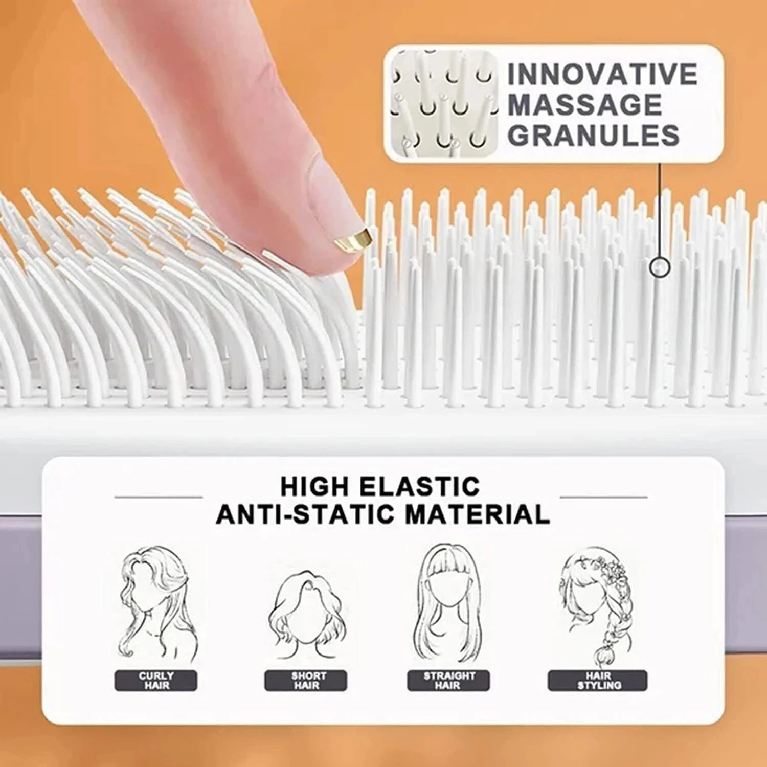 Image of KASHTHBHANJAN Self-Cleaning Anti-Static Massage Comb - 4-in-1 Detangling Hairbrush Plastic Wet Brush (Multicolor)