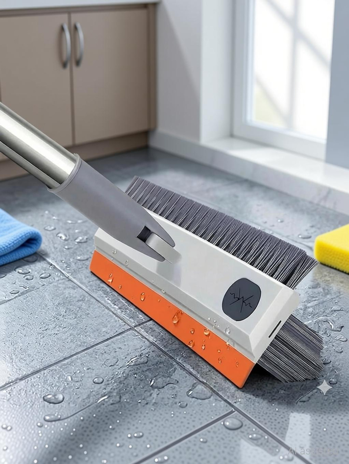 Image of EDICON 2 in 1 Floor Cleaning Brush with Rubber Squeegee Silicone, Plastic Wet and Dry Brush (Multicolor)