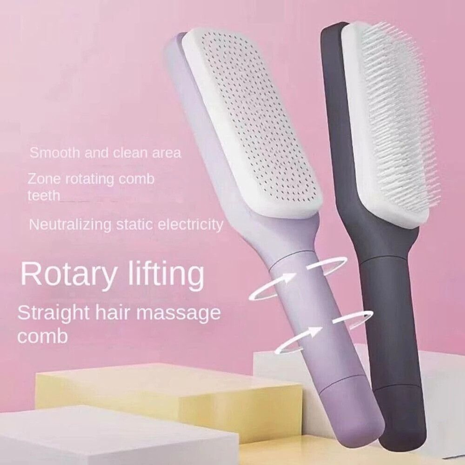 Image of KASHTHBHANJAN Self-Cleaning Anti-Static Massage Comb - 4-in-1 Detangling Hairbrush Plastic Wet Brush (Multicolor)