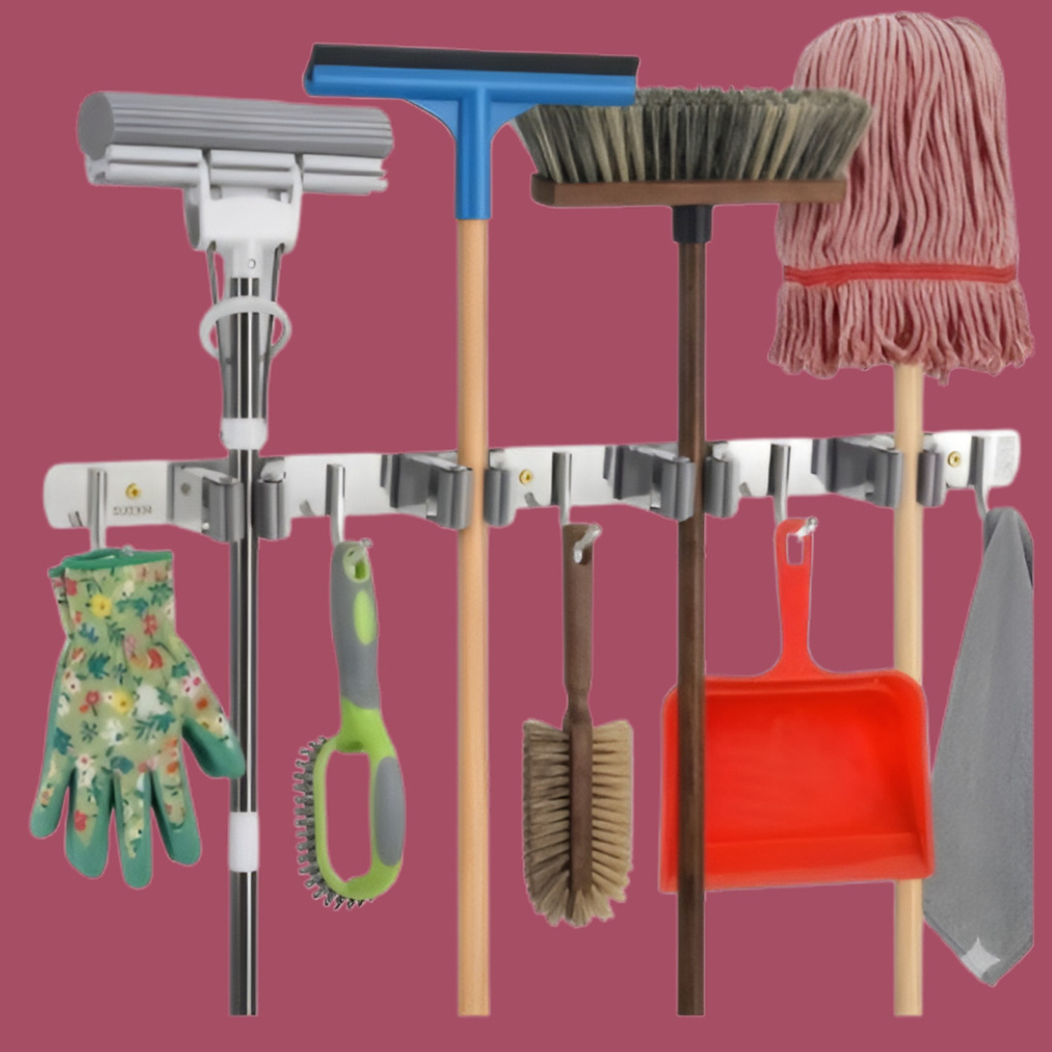 Image of brandstore Steel Stainless Steel Broom Holder (5 Holders)