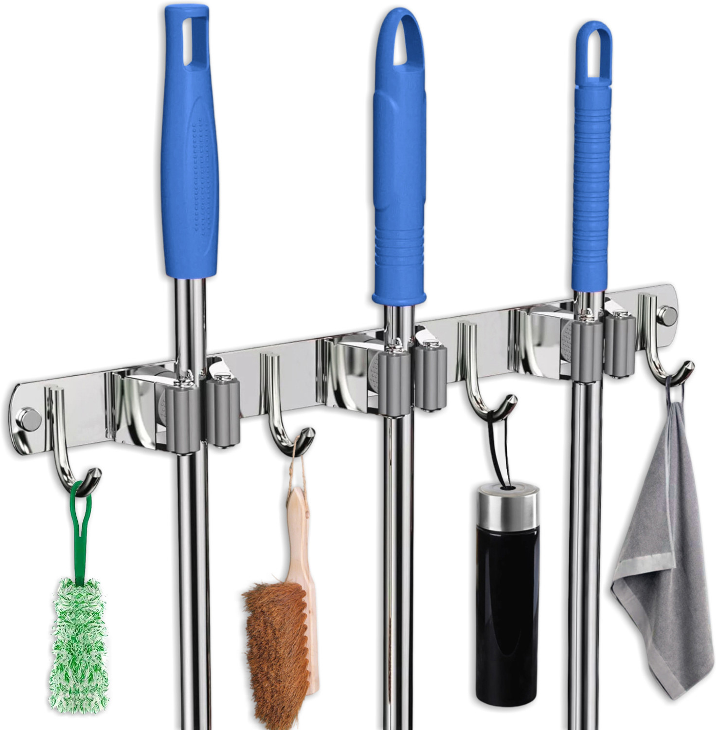 Image of brandstore Steel Stainless Steel Broom Holder (5 Holders)