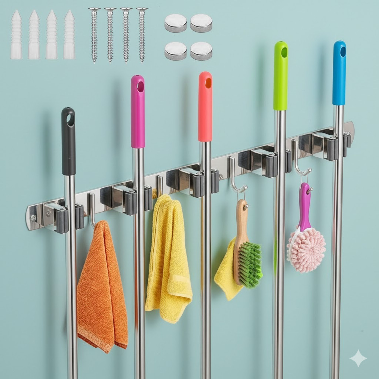Image of brandstore Steel Stainless Steel Broom Holder (5 Holders)