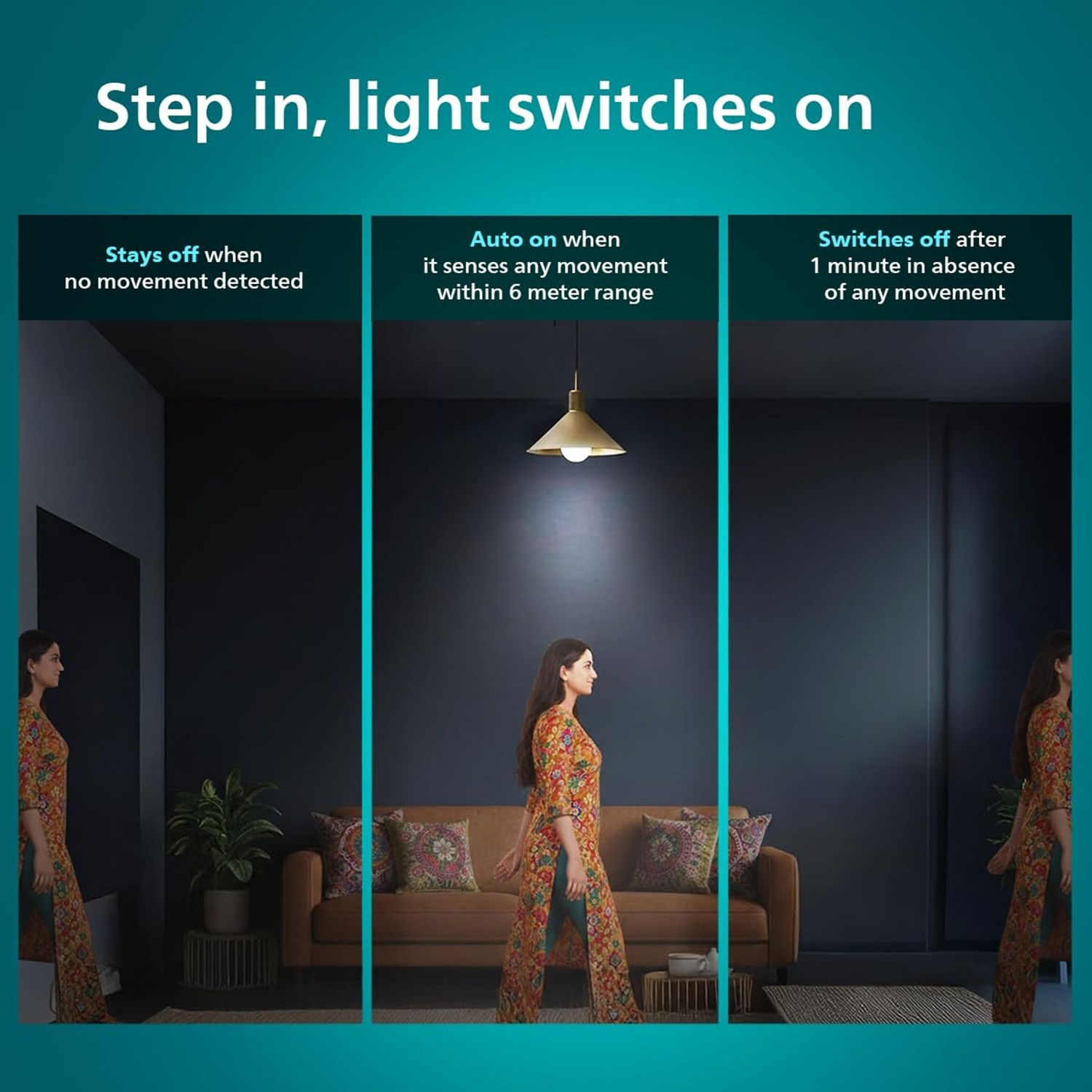 Image of PHILIPS 15 W Motion Sensor Round B22 LED Bulb (White, Pack of 6)