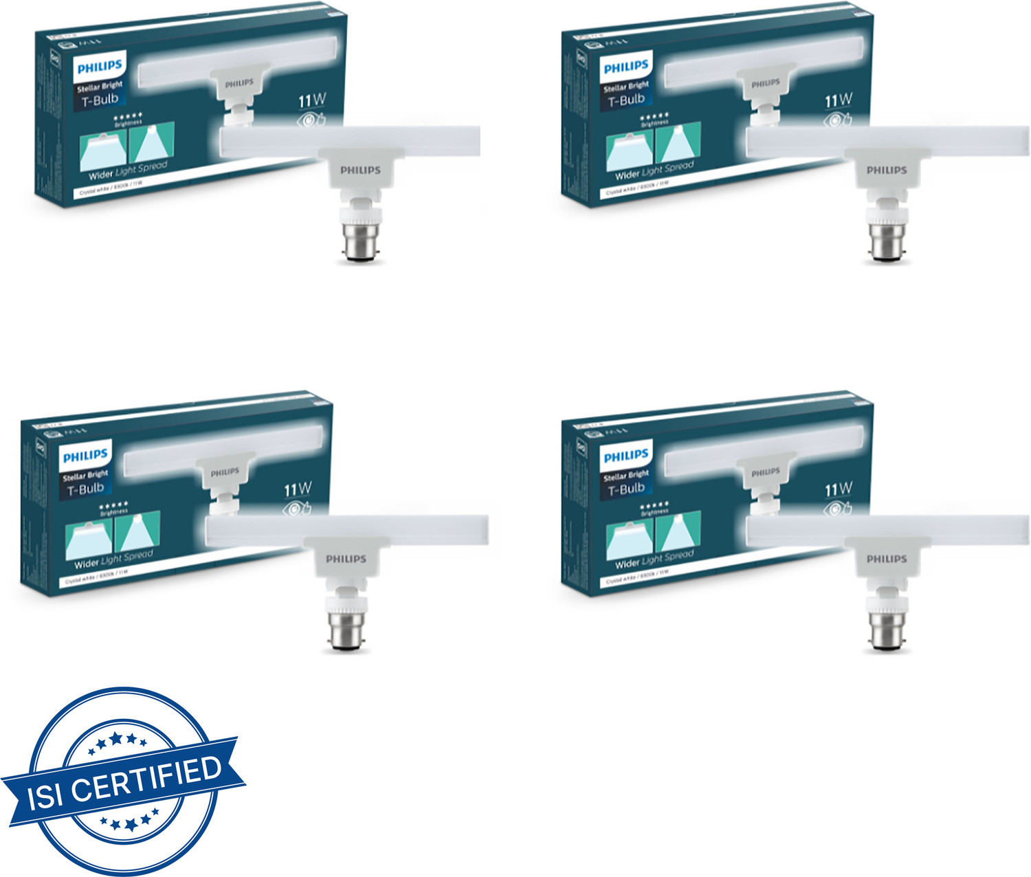Image of PHILIPS 11 W Basic T-Bulb B22 LED Bulb (White, Pack of 4)