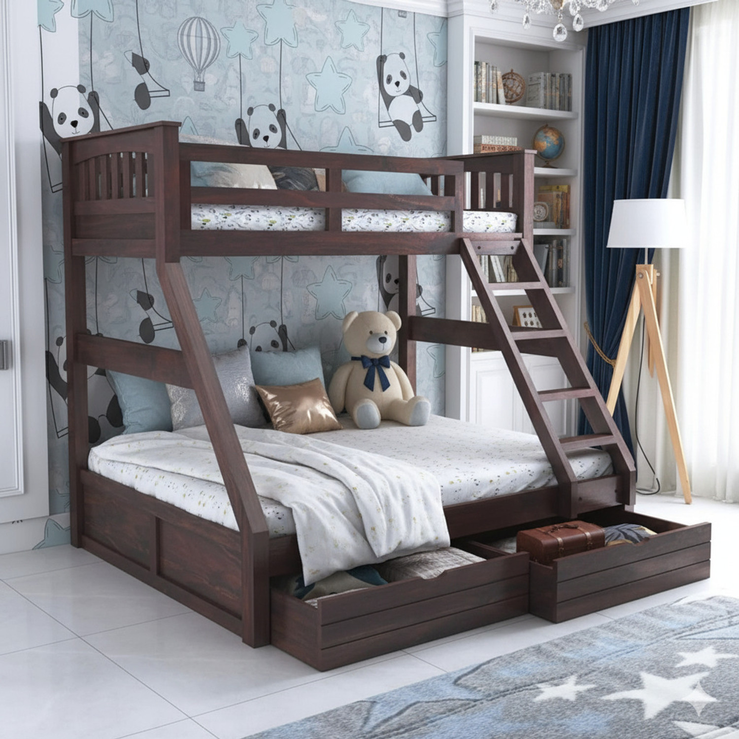 Image of BhaviHandicraft Bunk Bed For Junior, Twin Over Full Size Beds With Sturdy Guard Rail Metal Bunk Bed (Finish Color - BLACK, DIY(Do-It-Yourself))