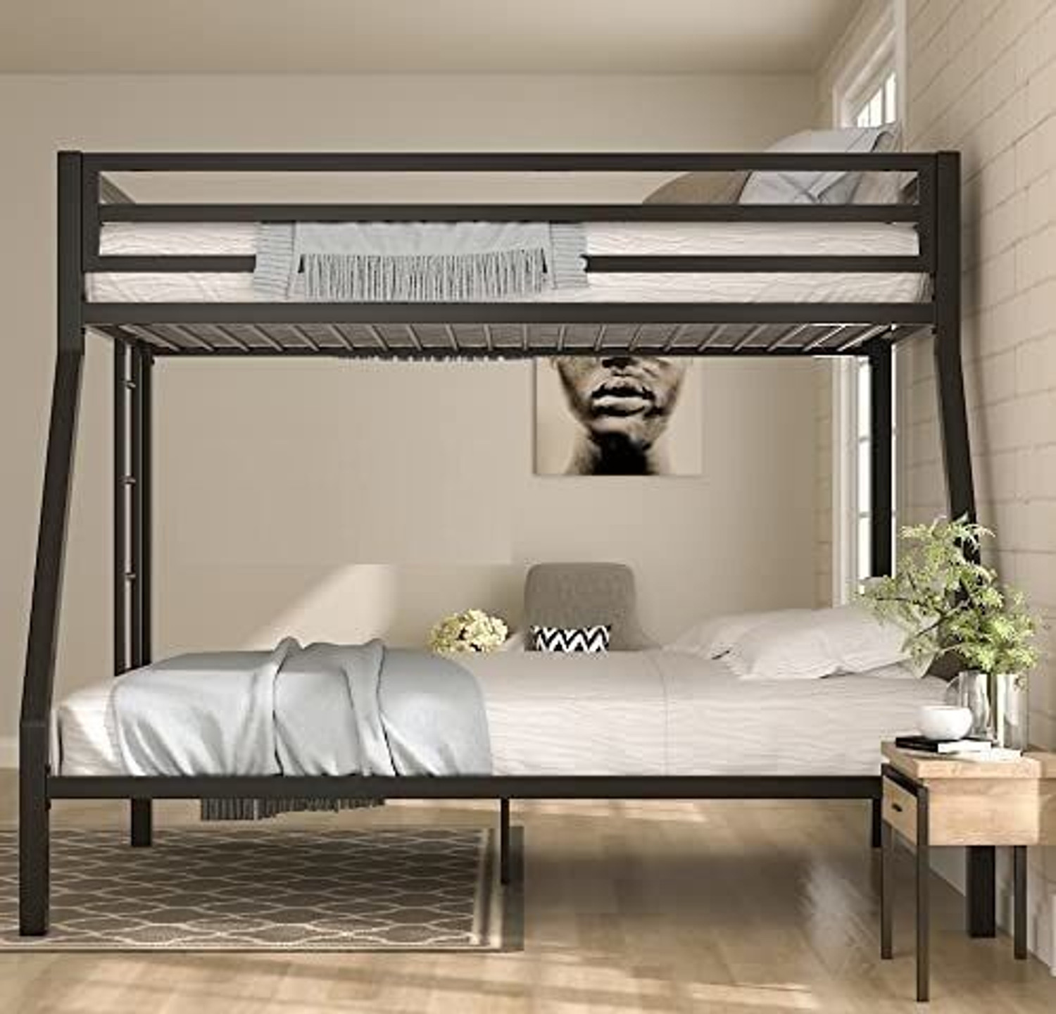 Image of BhaviHandicraft Bunk Bed For Junior, Twin Over Full Size Beds With Sturdy Guard Rail Metal Bunk Bed (Finish Color - BLACK, DIY(Do-It-Yourself))